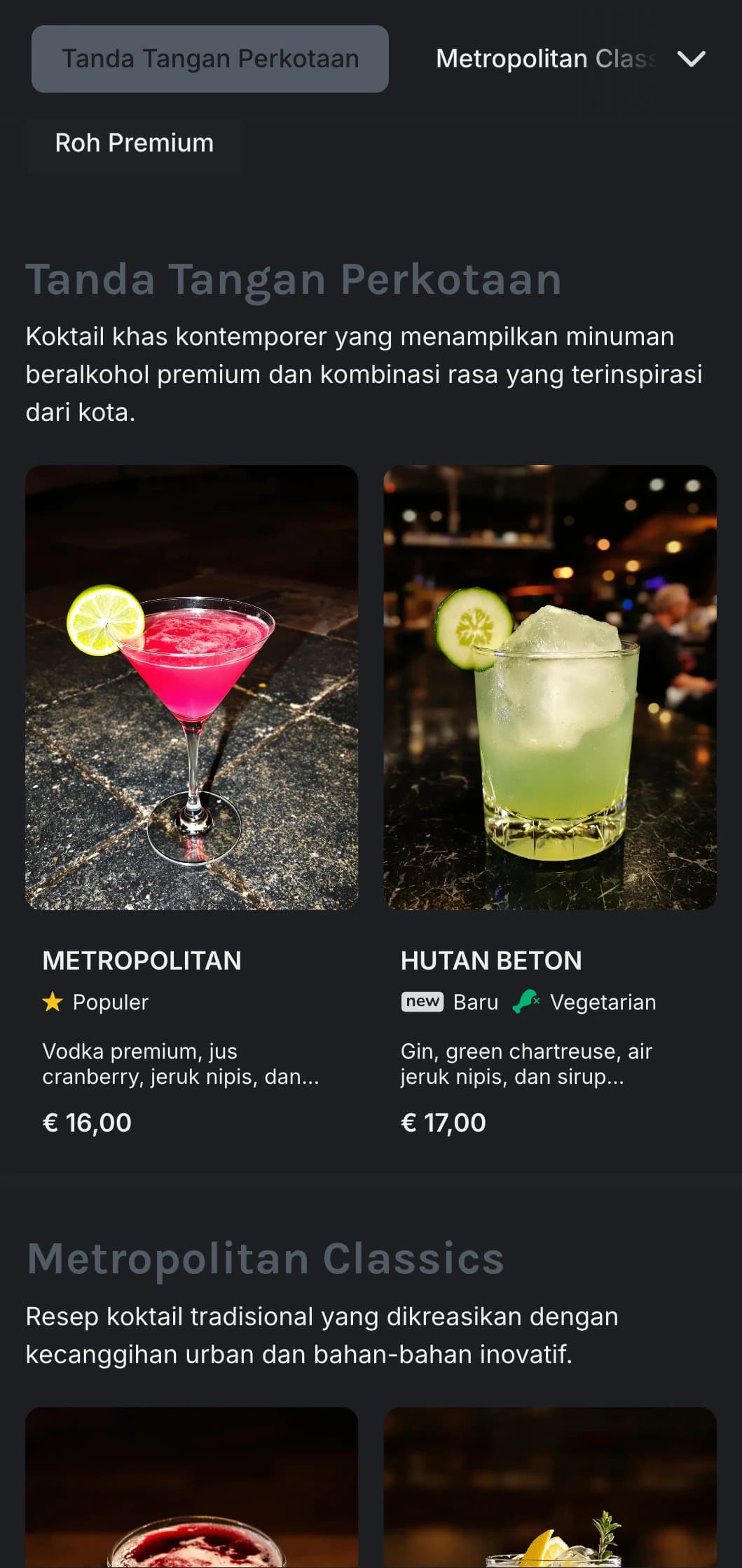 Desain kontemporer yang terinspirasi dari kota untuk bar koktail perkotaan yang menampilkan elemen industri dan tipografi yang bersih.