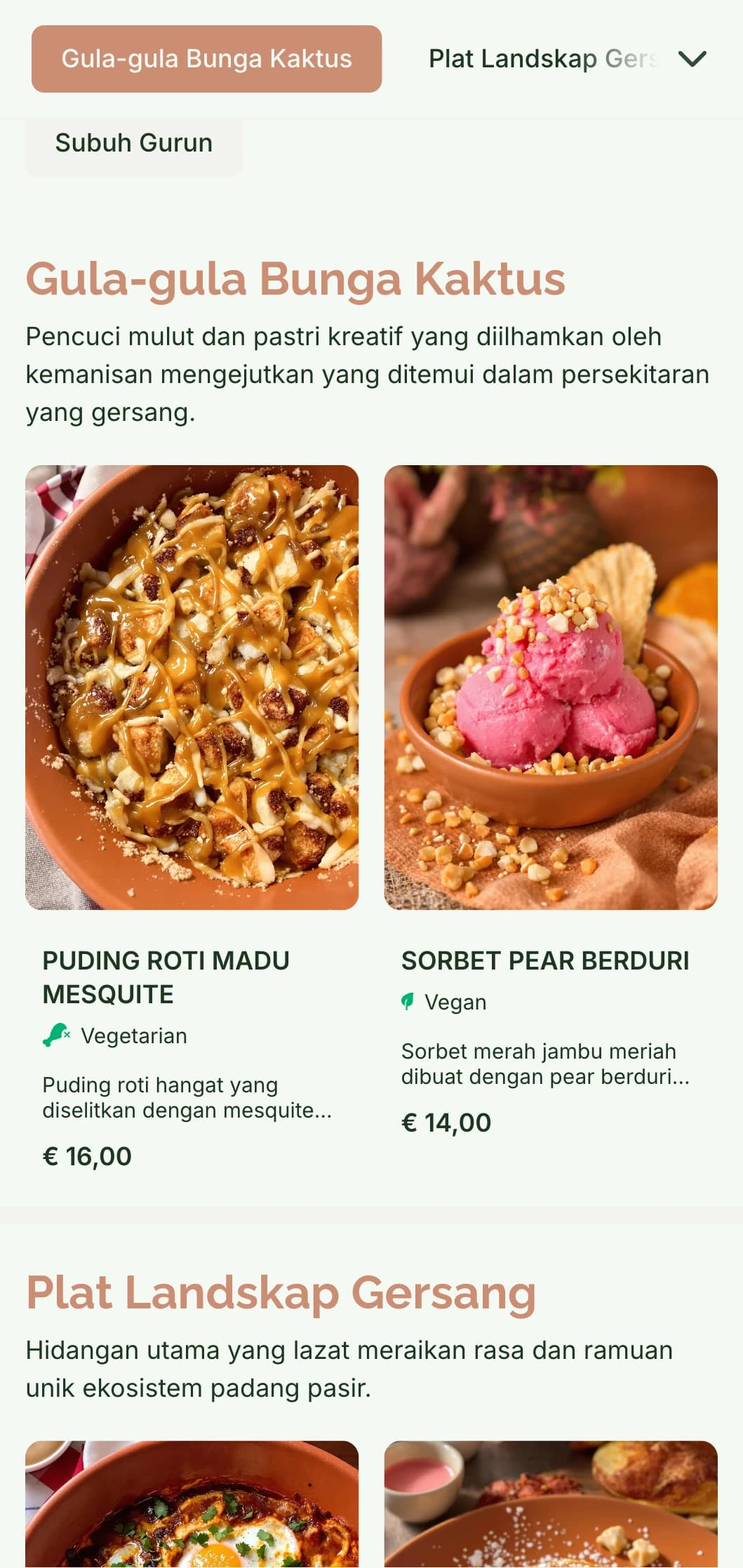 Templat sarapan tengah hari yang hangat dan bersahaja dengan warna terakota, sesuai untuk kafe berinspirasikan barat daya dan tetapan gersang.