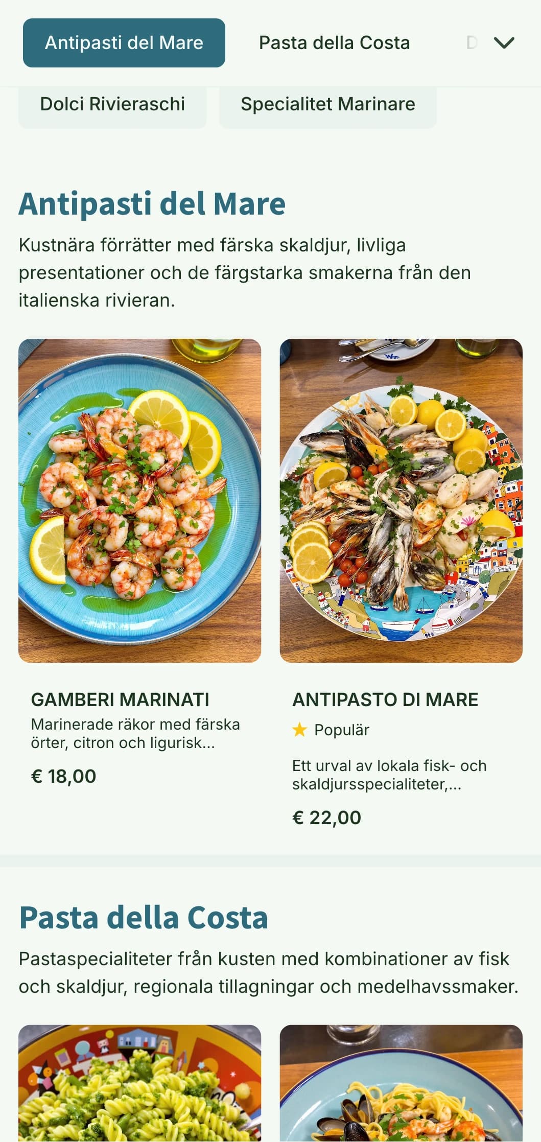 Levande design inspirerad av de färgglada fiskebyarna i Cinque Terre och det italienska kustköket.