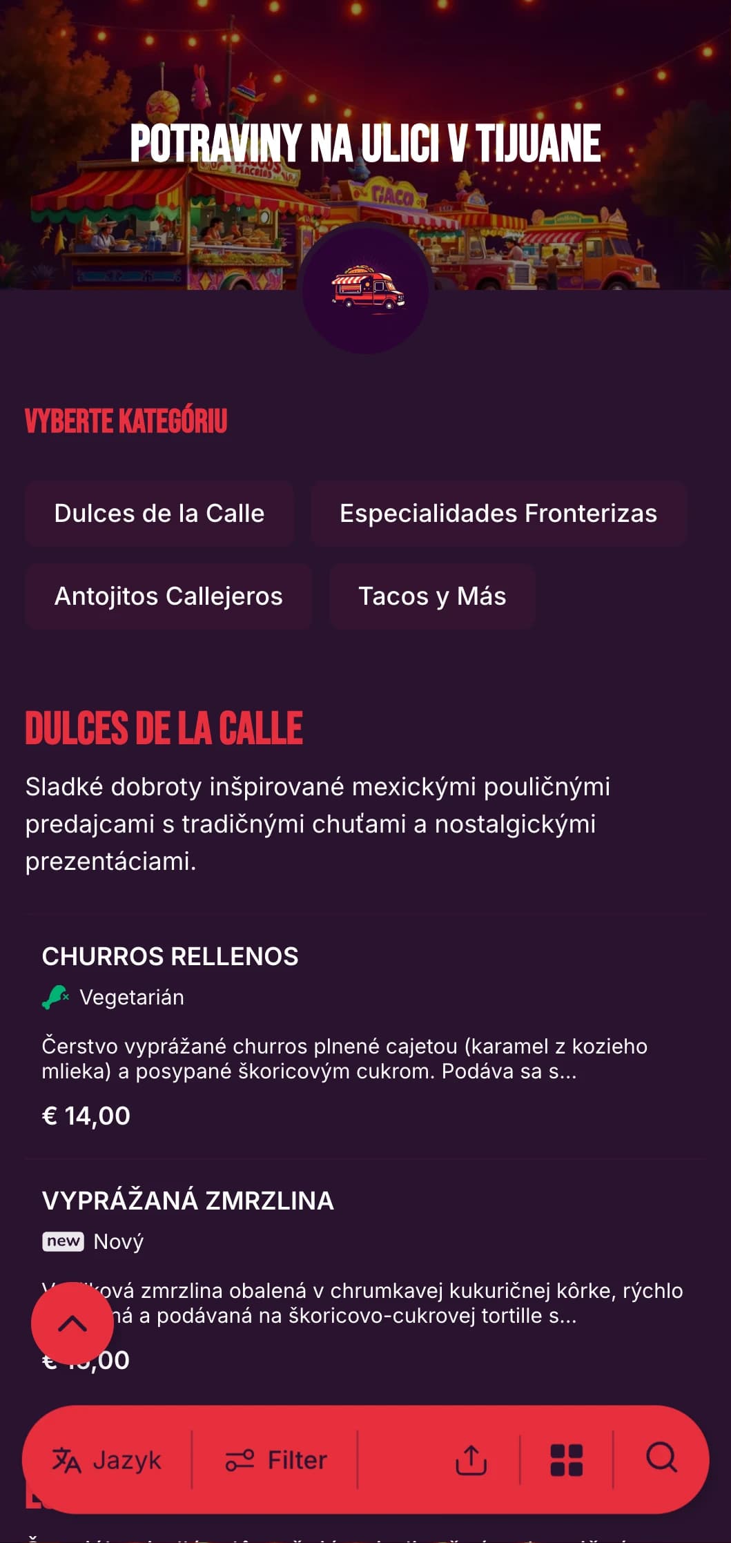 Odvážne a energické pouličné menu inšpirované živou gastronomickou scénou Tijuany s jasnými farbami, ležérnou typografiou a autentickými špecialitami taco.