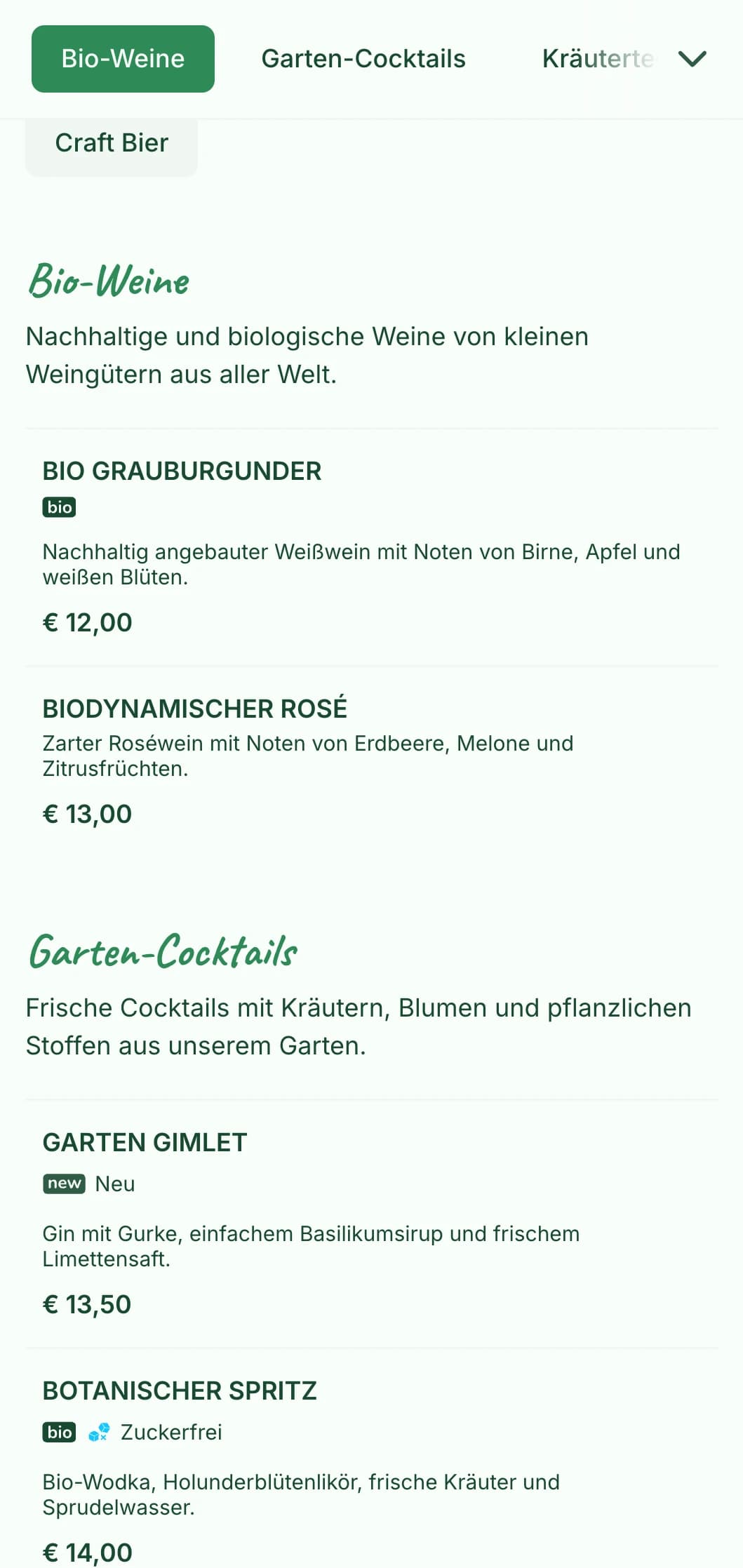 Frisches grünes Design mit botanischen Elementen für Gartenbars und Terrassen.