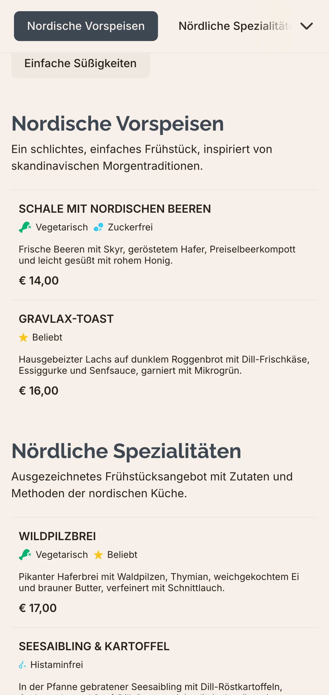 Skandinavisch inspiriertes Frühstück mit klaren Aromen, einfachen Zutaten und schlichter Präsentation.