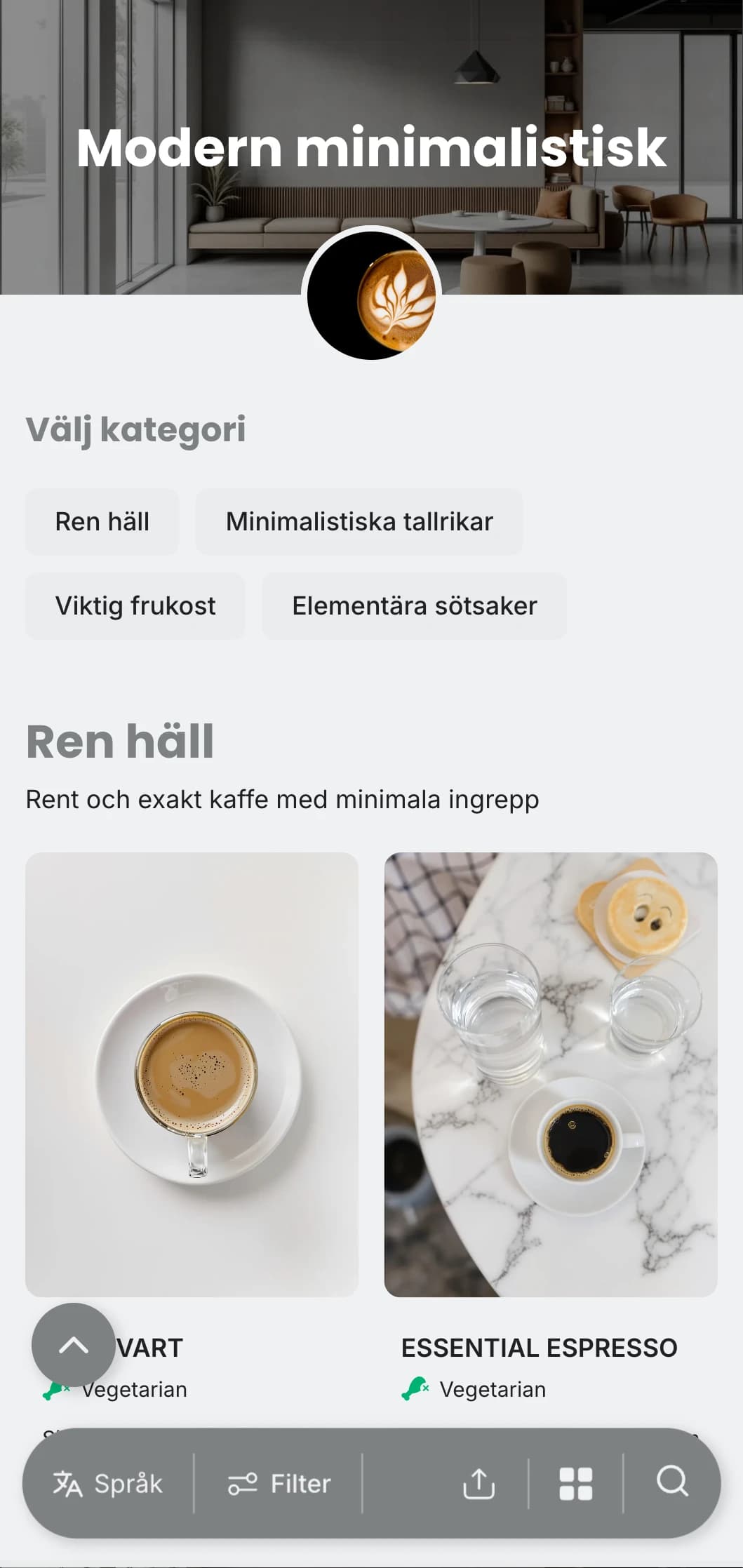 Ren monokromatisk design med minimala element för moderna caféer med en modern estetik.