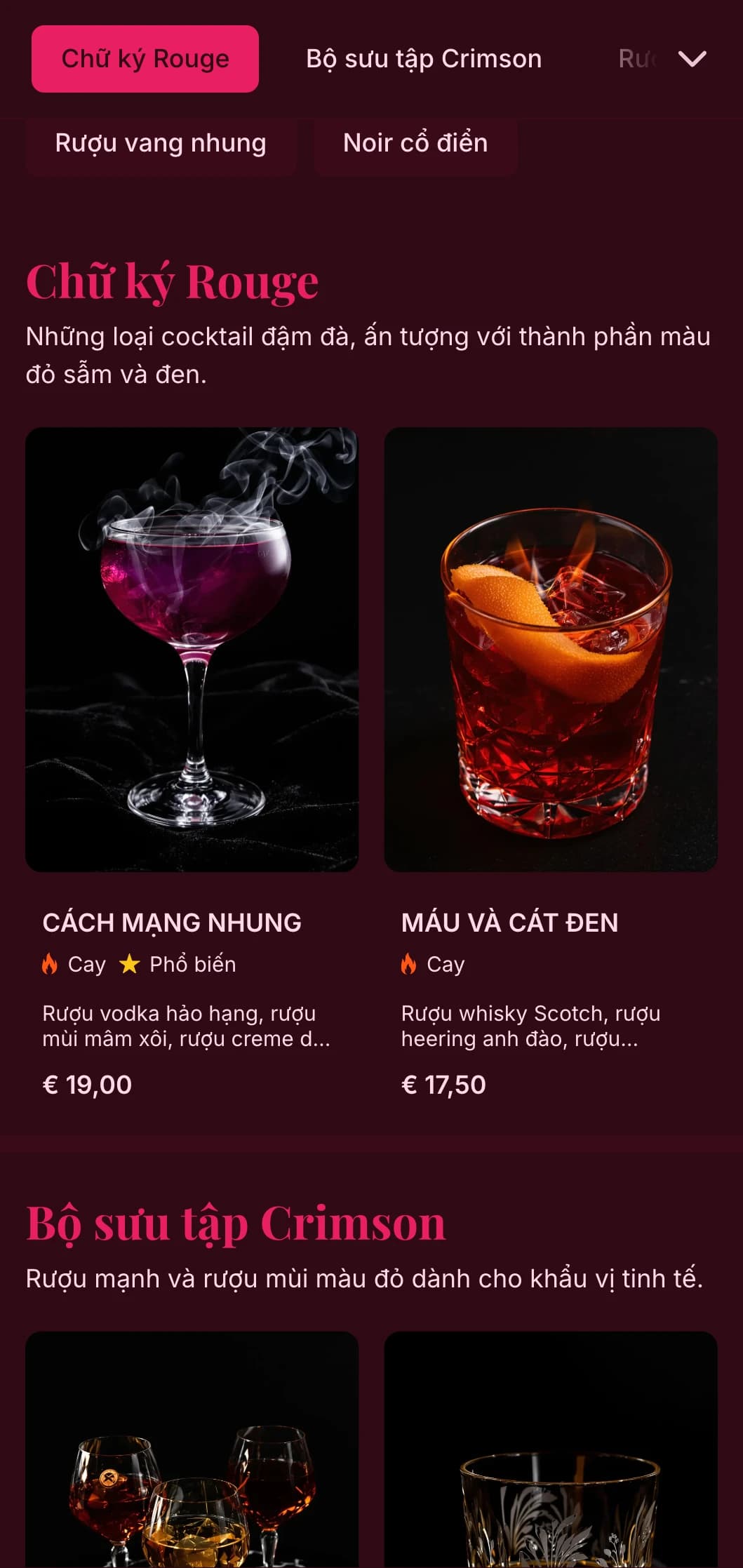 Thiết kế đen và đỏ đậm với họa tiết sang trọng mang đến trải nghiệm pha chế cocktail ấn tượng.