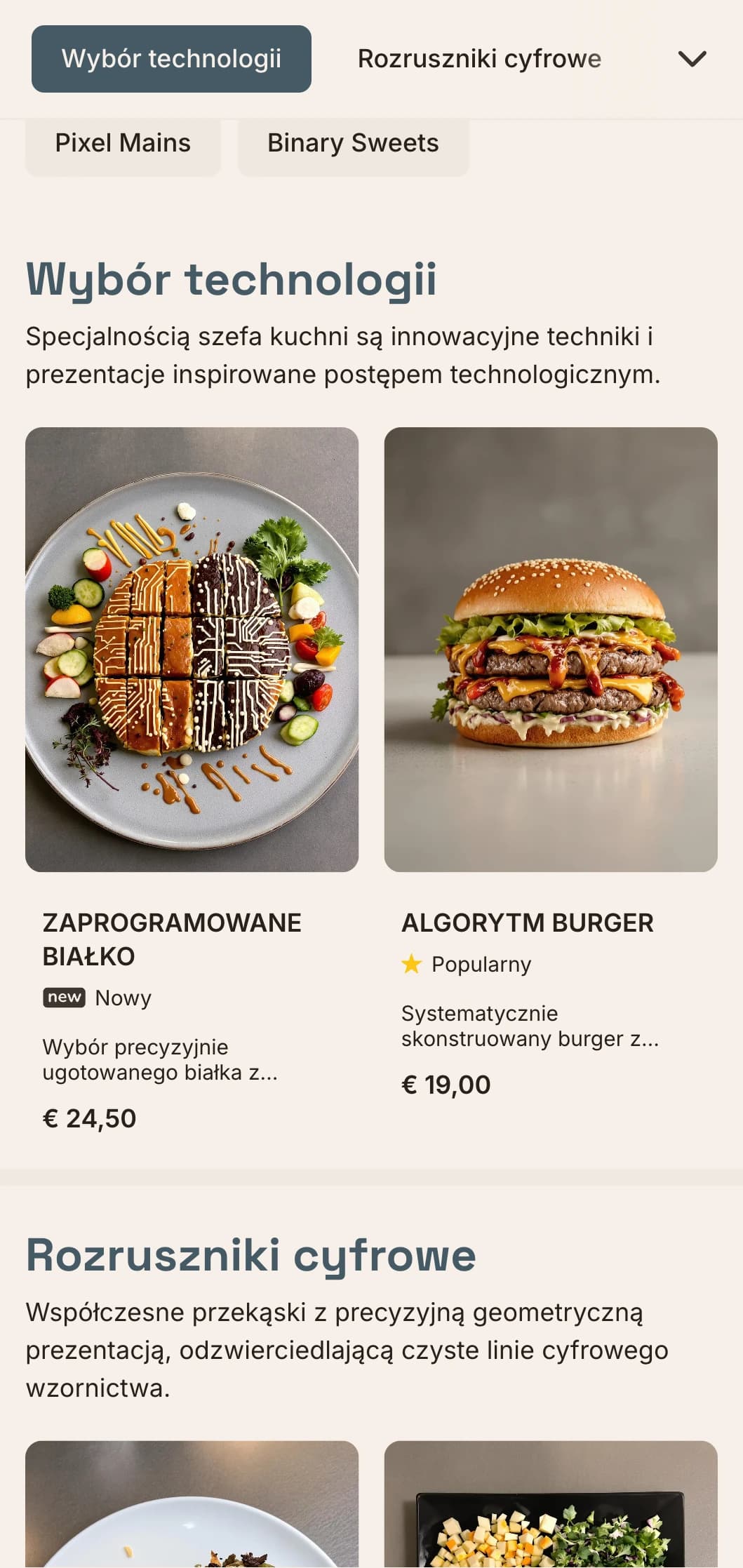 Inspirowany technologią cyfrową projekt menu lunchowego z estetyką techniczną i precyzyjnym układem siatki, idealny dla restauracji w dzielnicach innowacji i w pobliżu firm technologicznych.