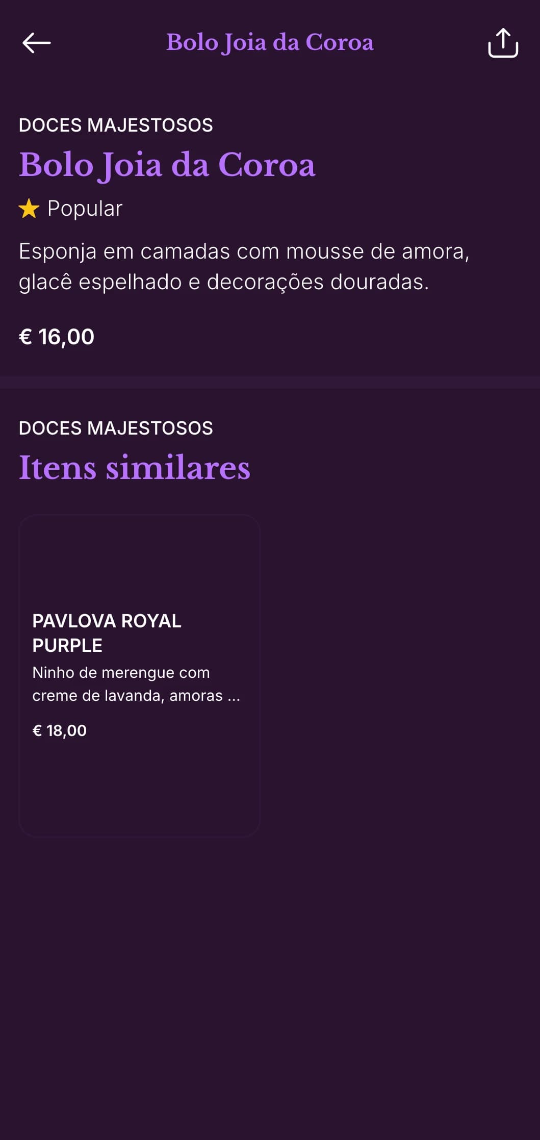 Um cardápio de jantar realista em roxo e dourado com elementos de design clássico, perfeito para estabelecimentos com charme do mundo antigo.