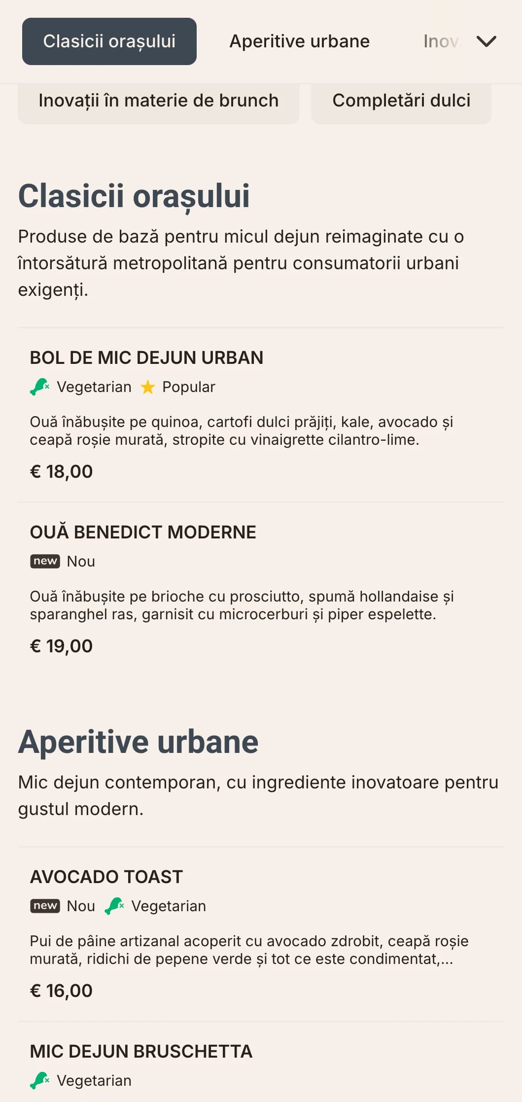 Opțiuni de mic dejun elegante și contemporane pentru urbanul modern, cu prezentare minimalistă și combinații inovatoare de arome.