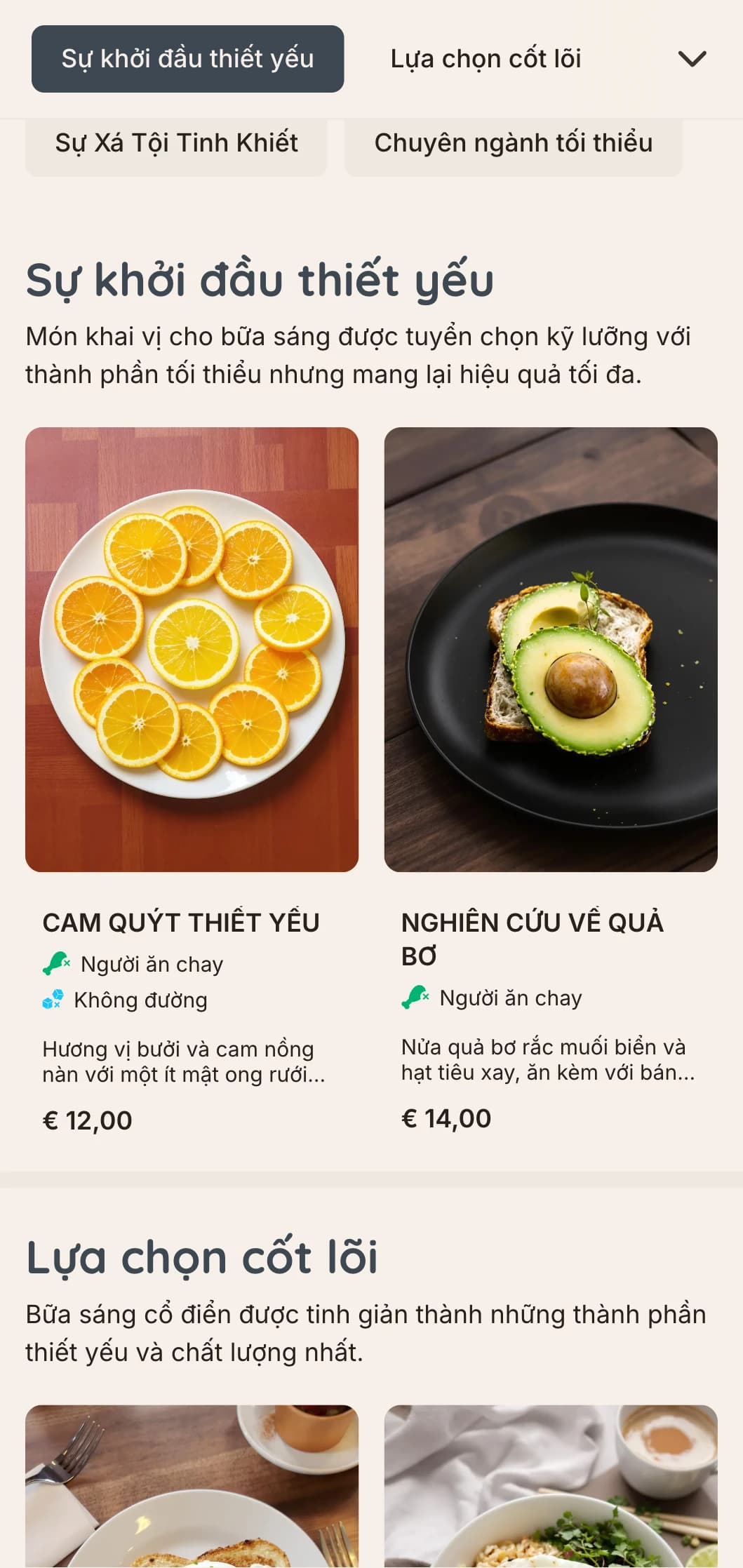Các lựa chọn bữa sáng sạch sẽ, giản dị với cách bày trí tinh tế và các thành phần thiết yếu dành cho người theo chủ nghĩa tối giản.