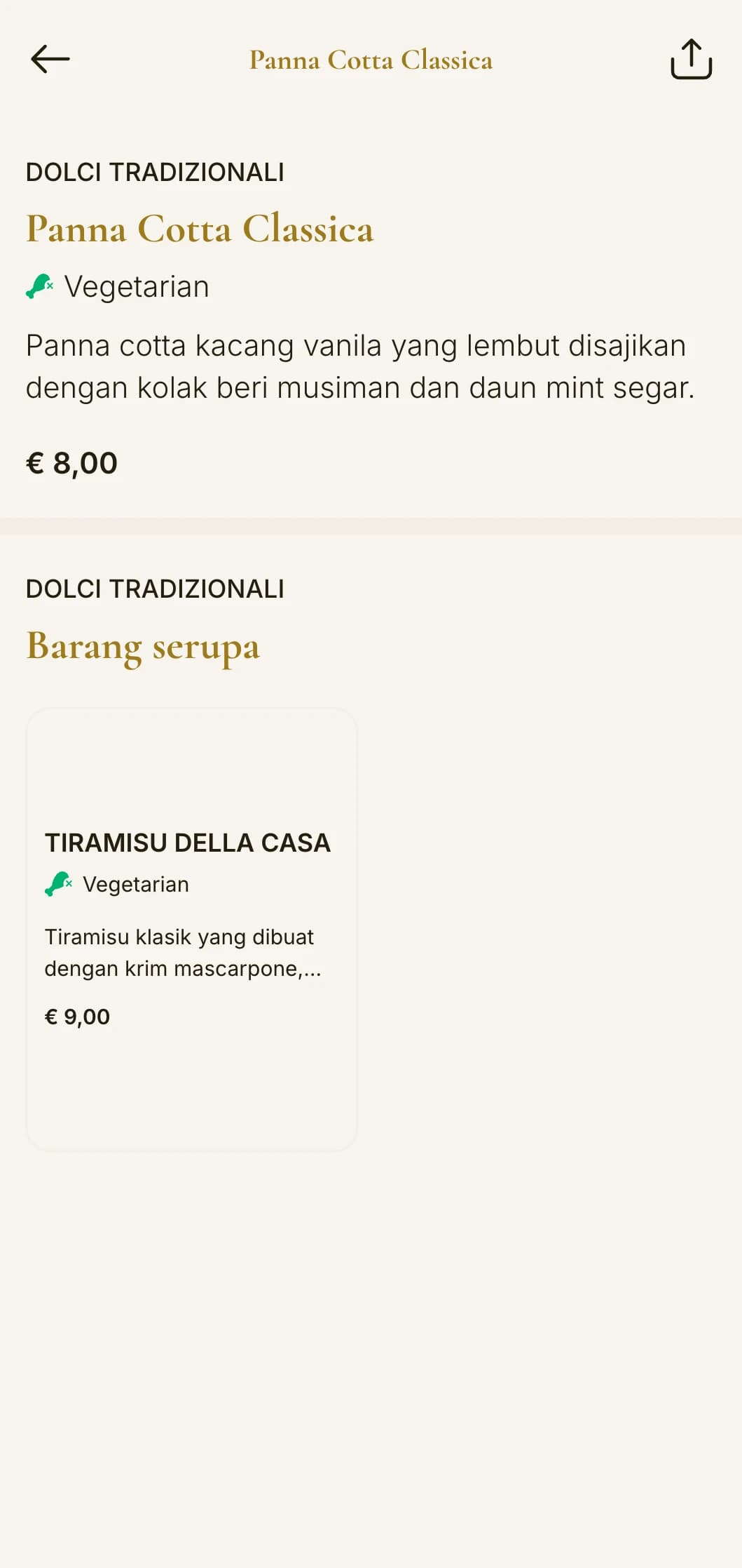 Menu bergaya trattoria tradisional Italia dengan aksen emas dan tipografi klasik, cocok untuk tempat makan keluarga.