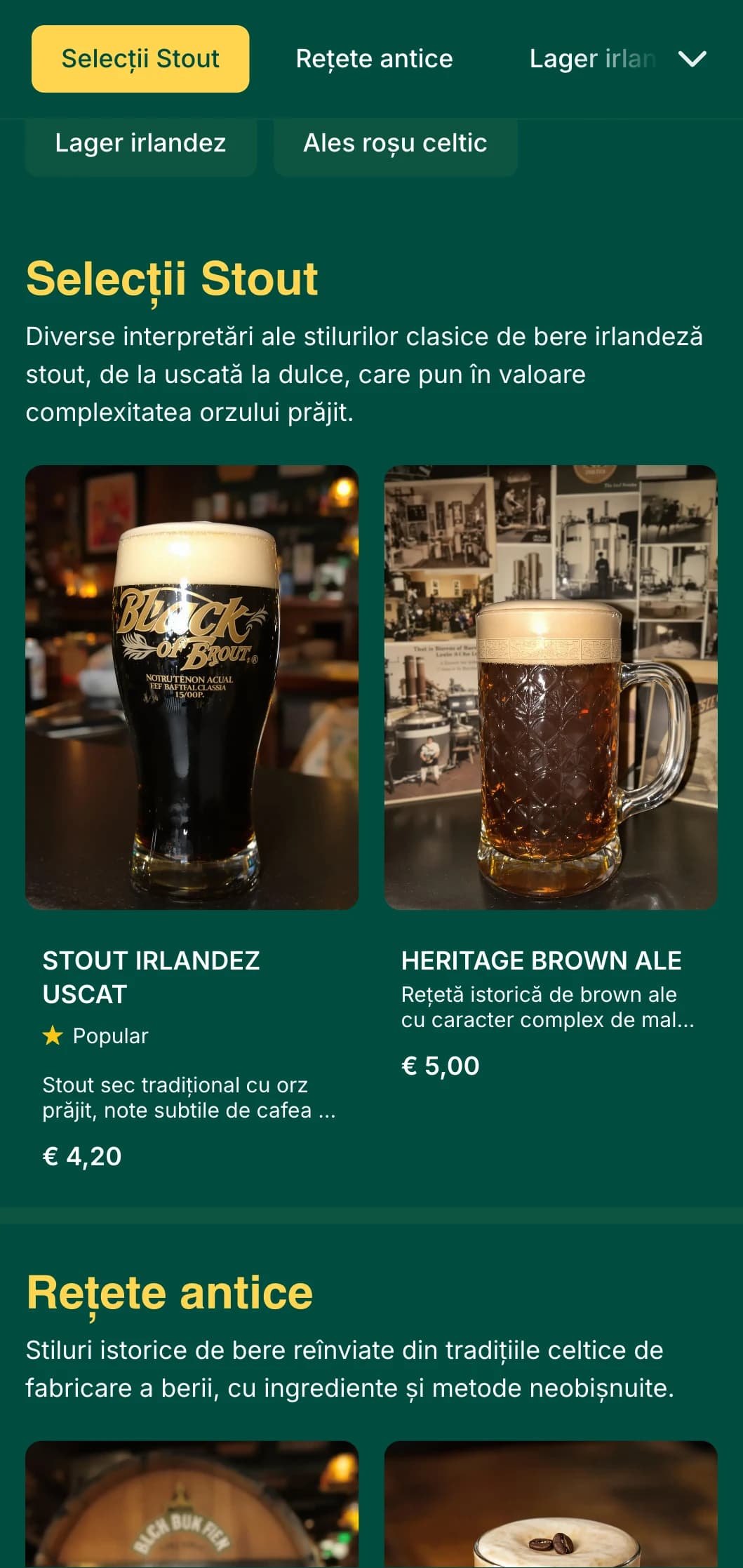 Șablon tradițional de inspirație irlandeză, cu tonuri de smarald și accente de noduri celtice, perfect pentru localurile cu tematică irlandeză.