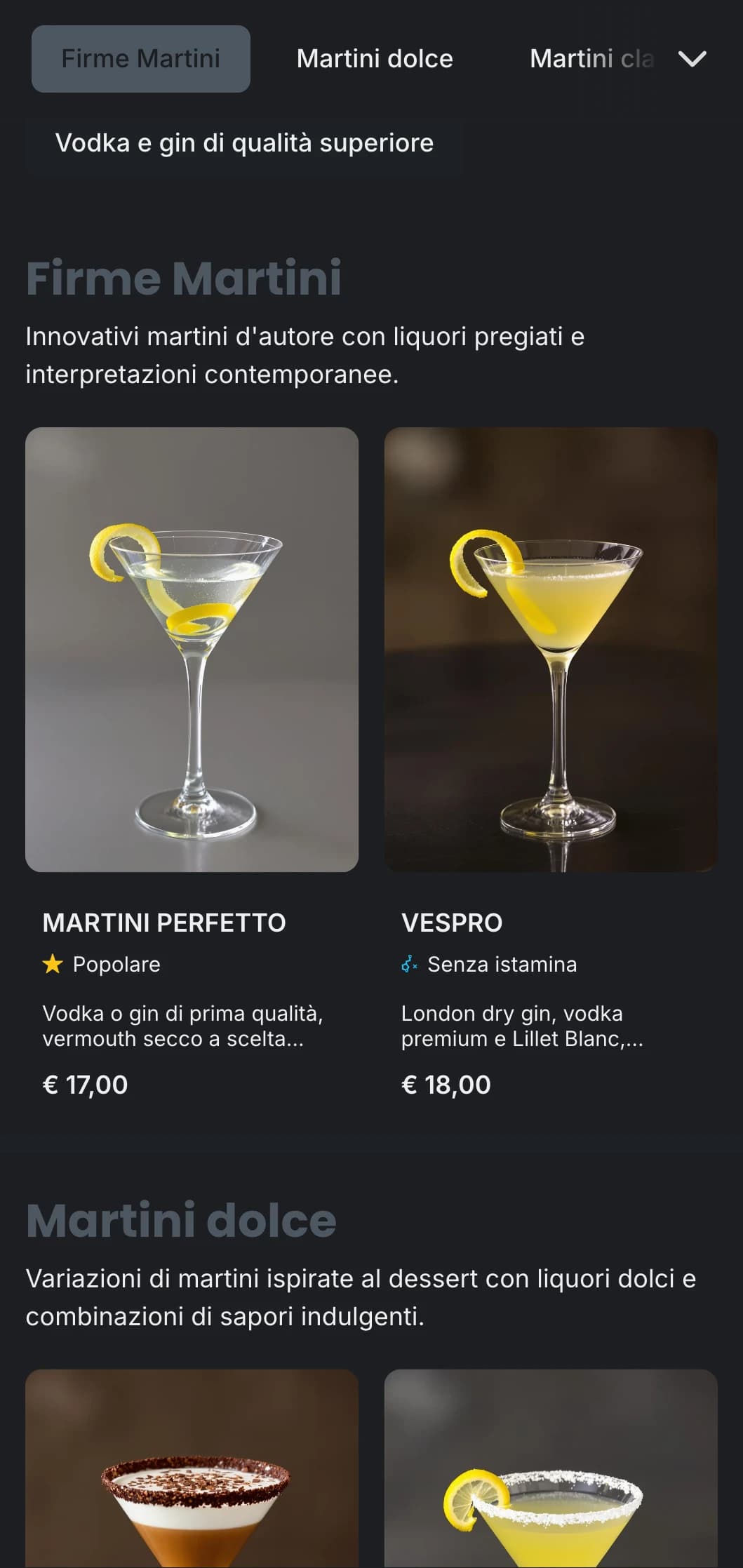 Un design elegante e metropolitano per i martini bar urbani, caratterizzato da toni grigi freddi e da una tipografia pulita.