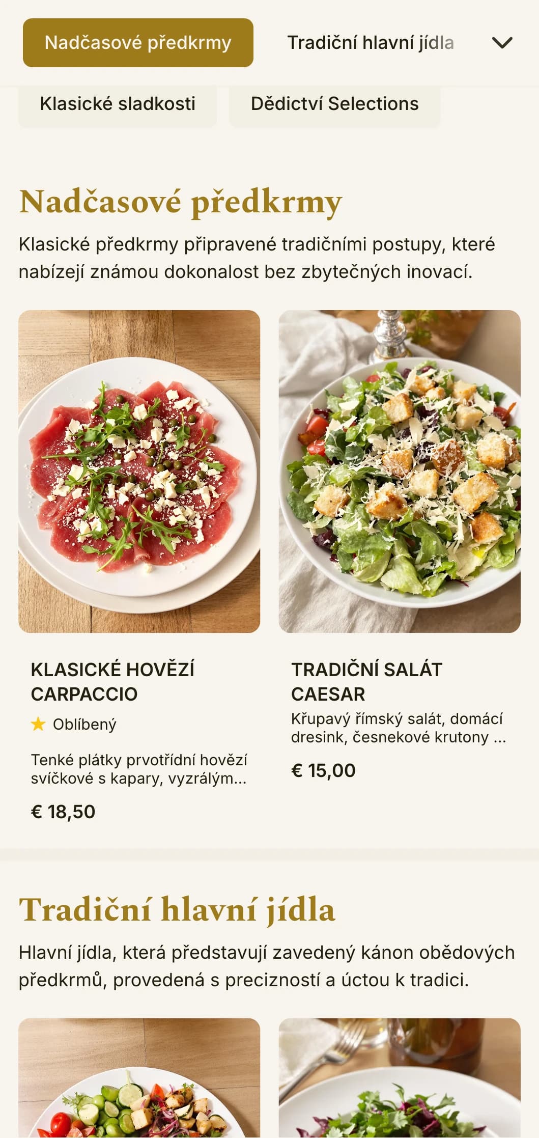 Nadčasový, elegantní design poledního menu s vyváženou typografií a rafinovaným řádkováním, vhodný pro tradiční restaurace s dobrou pověstí.