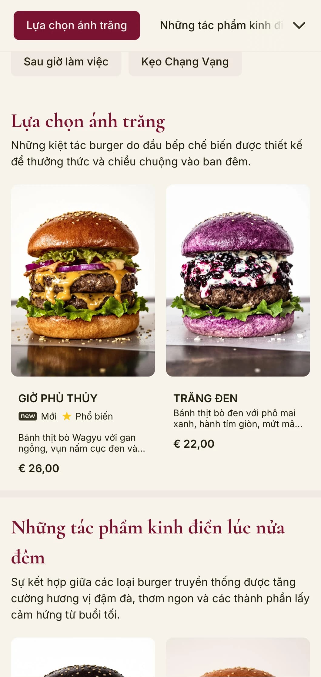 Quán burger cao cấp mở cửa đến tận khuya với không gian nhung đen và bí ẩn.