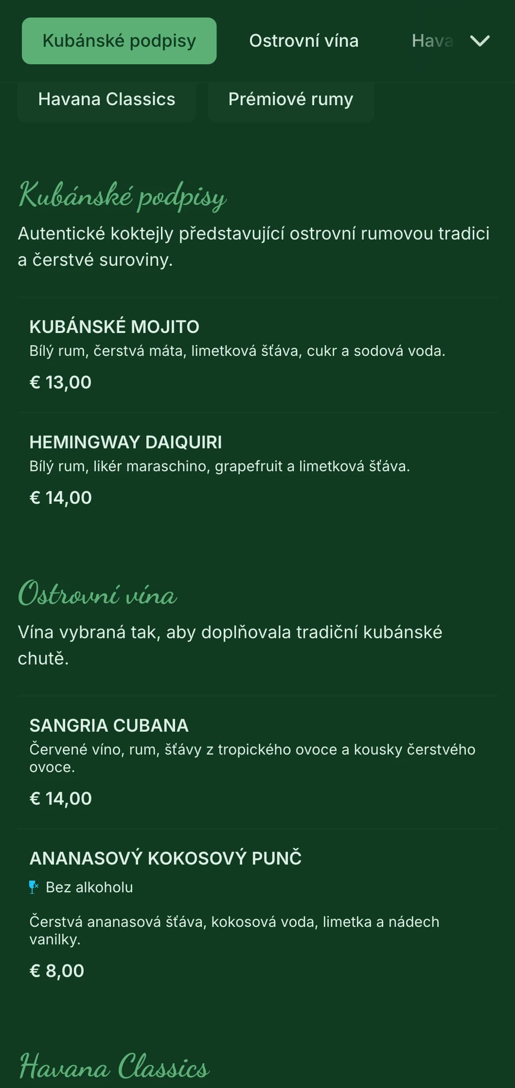 Tropický zelený design s vintage prvky pro rumové bary inspirované Kubou.