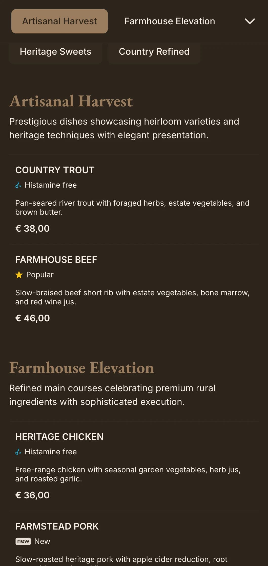 Sophisticated interpretation of country elegance with refined rustic elements and warm luxury accents.