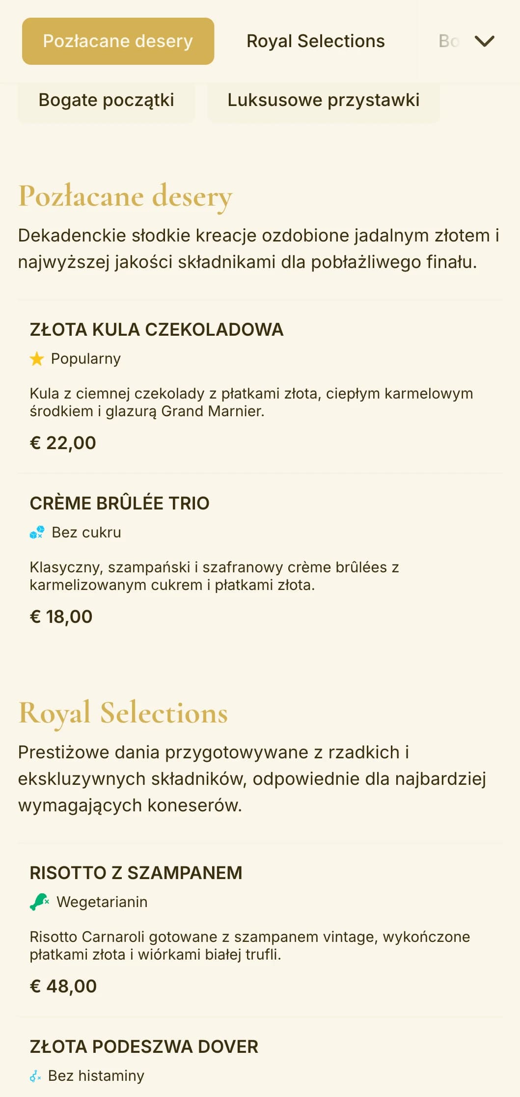 Bogaty, złoty design emanujący luksusem i ekskluzywnością, idealny do ekskluzywnych lokali i restauracji na specjalne okazje.