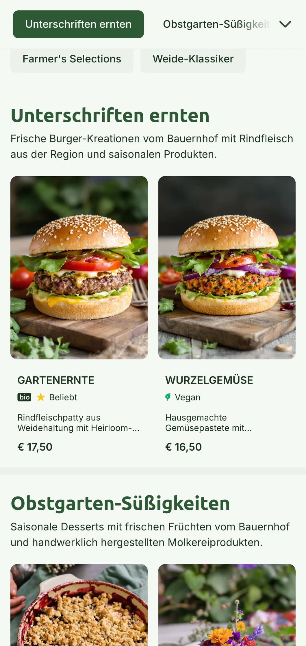 Ein gesundes Burger-Konzept mit natürlichem Grün und rustikalen Elementen, die die Qualität der Zutaten unterstreichen.