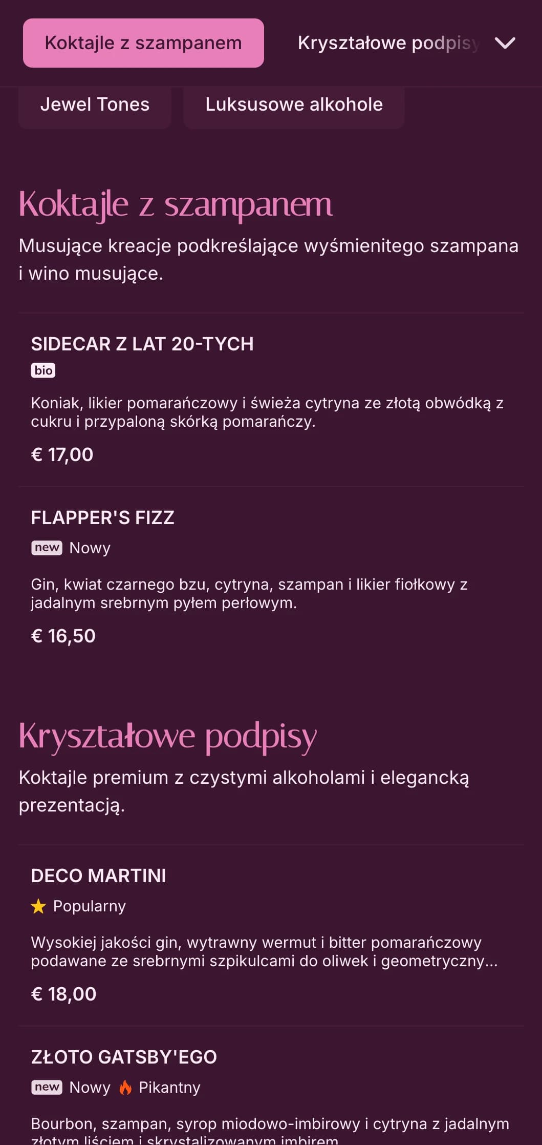Wyrafinowany, inspirowany różem i kryształami design dla ekskluzywnych miejsc koktajlowych.