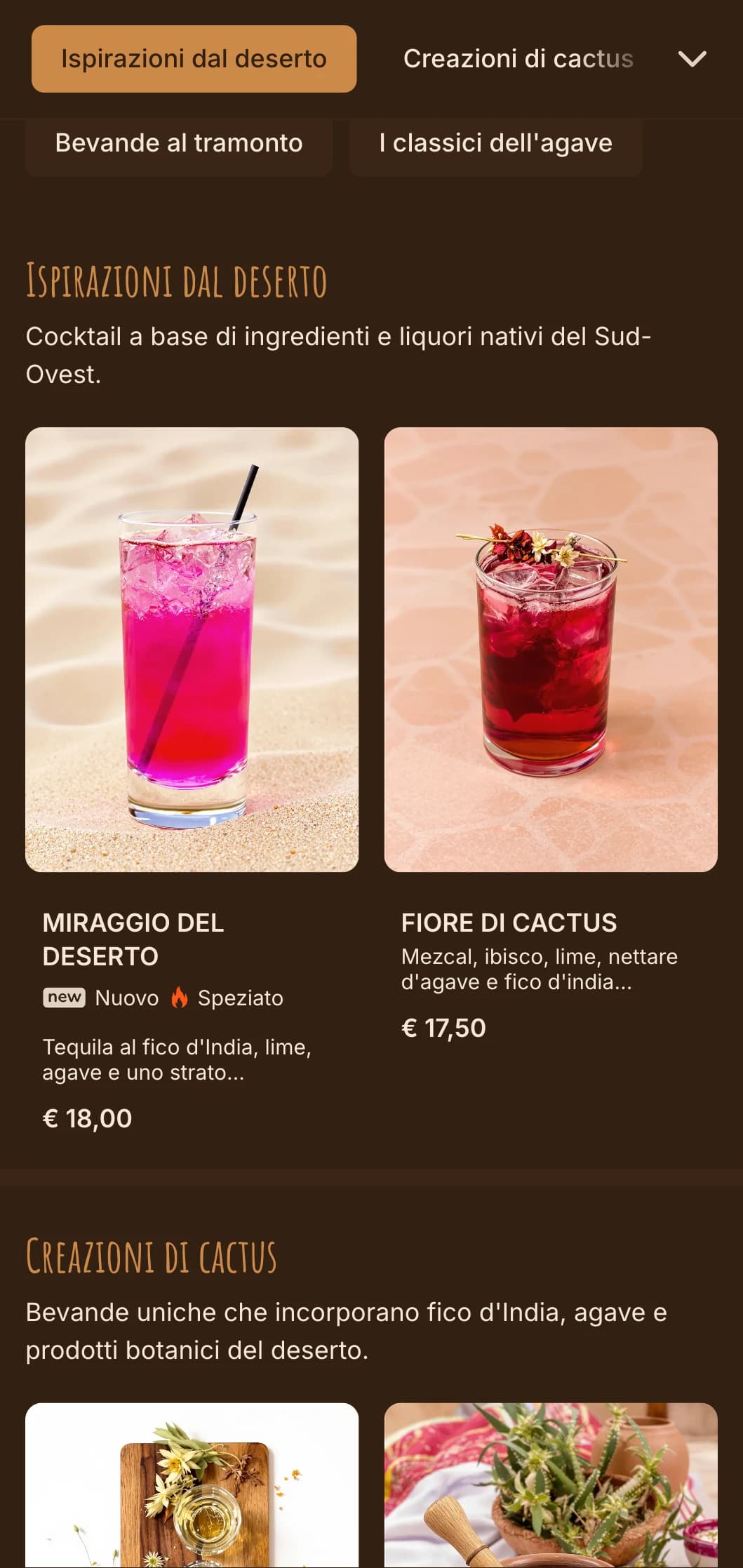 Tavolozza di ispirazione desertica con motivi sud-occidentali per bar di tequila e mezcal.