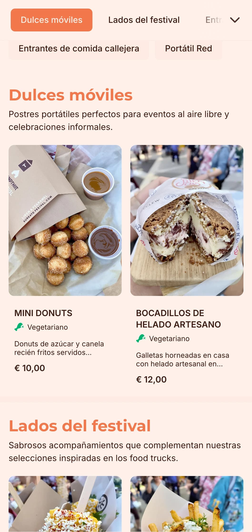 Catering divertido y accesible inspirado en la cocina de los food trucks, con platos para llevar en la mano y una presentación informal para eventos y festivales al aire libre.