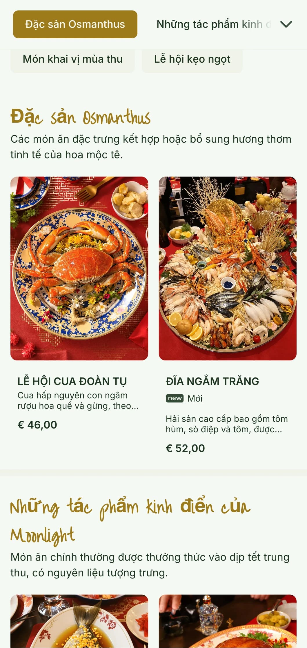 Thiết kế thực đơn Trung Hoa thanh bình lấy cảm hứng từ hoa mộc lan và truyền thống lễ hội trăng rằm, kết hợp với các yếu tố thực vật.