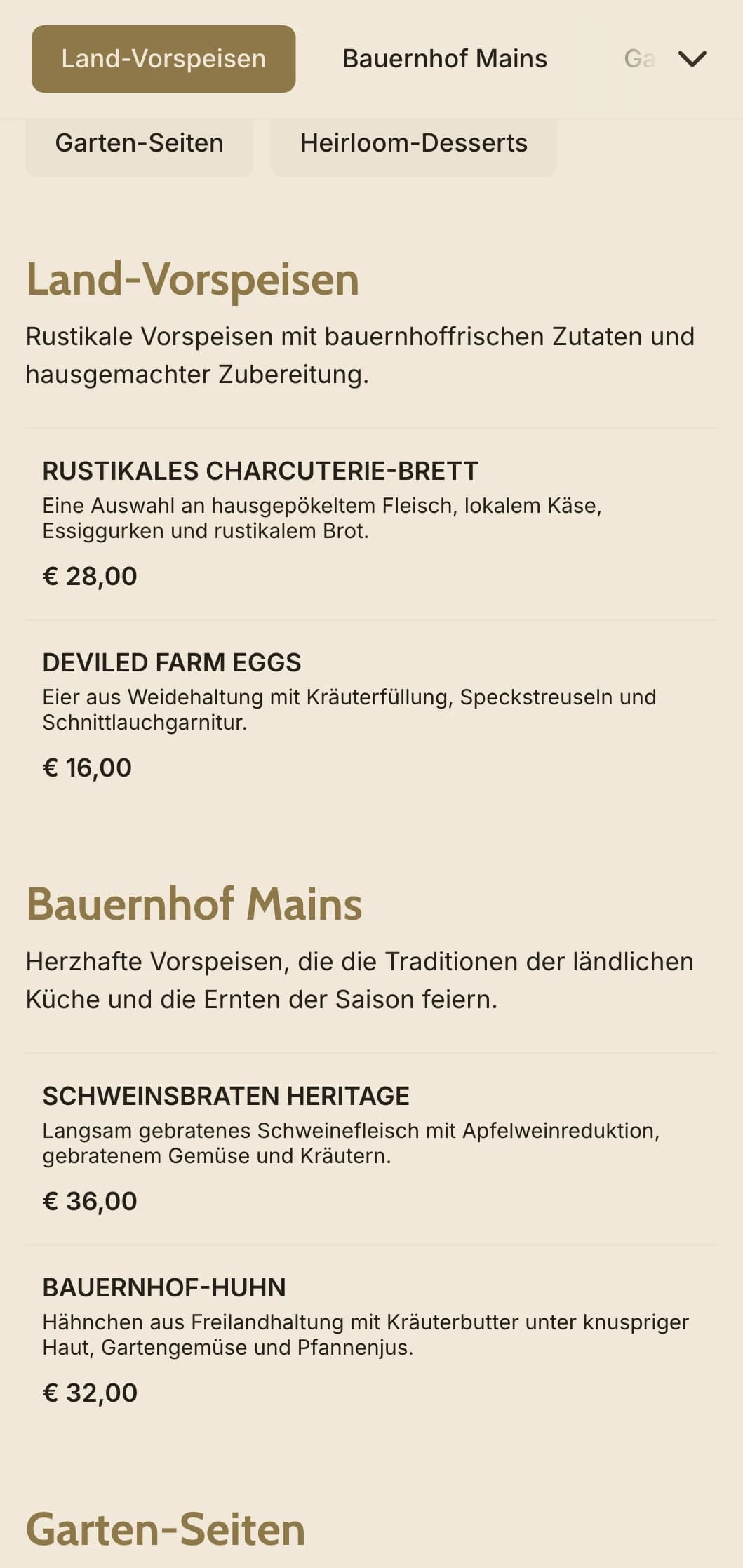 Vollwertiges Catering vom Bauernhof bis zum Tisch mit lokalen, saisonalen Zutaten, familiärem Service und ländlichem Charme für ländliche Feste.
