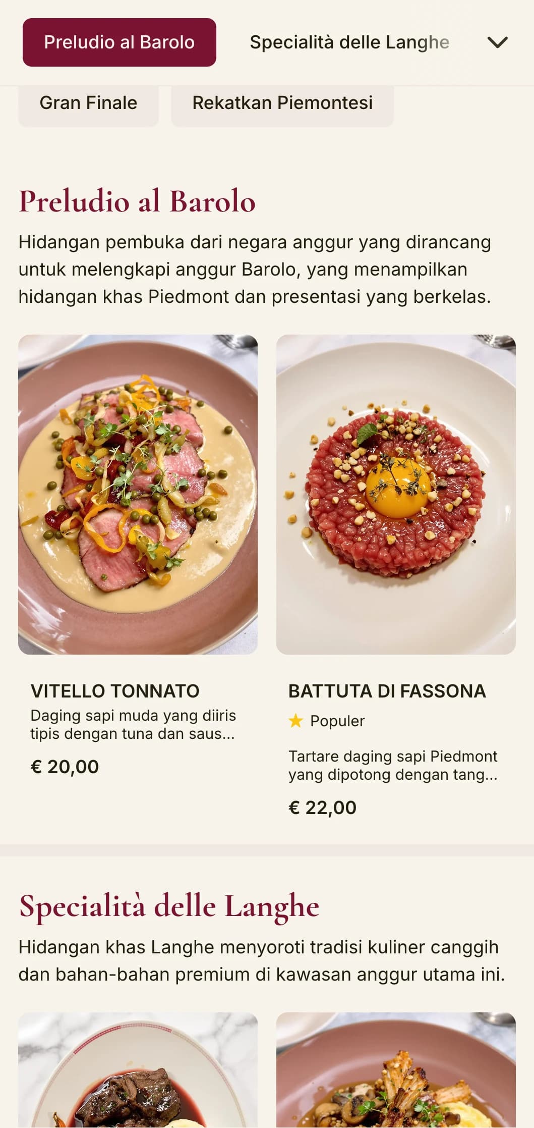 Desain yang canggih dengan warna merah anggur yang pekat merayakan tradisi anggur Barolo yang terkenal di Piedmont.