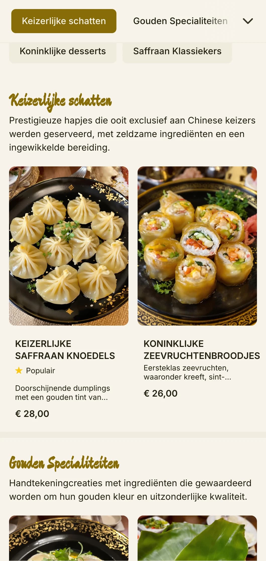 Luxueus Chinees menuontwerp geïnspireerd door keizerlijke saffraankleuren, met rijke elementen voor koninklijke cuisine-ervaringen.