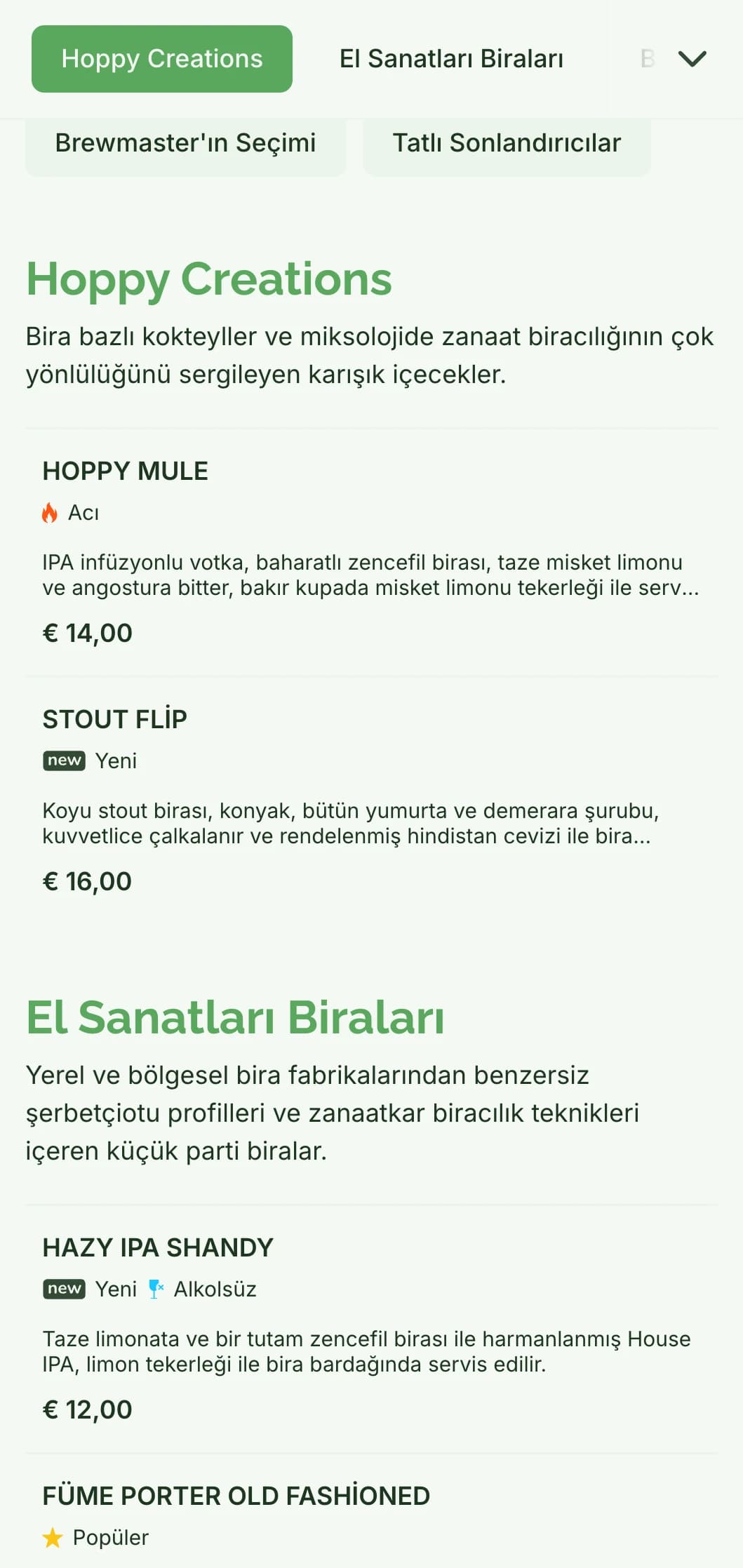 Butik bira barları ve brewpub'lar için doğal tonlar ve ahşaptan ilham alan dokular içeren rustik ama zarif bir menü tasarımı.