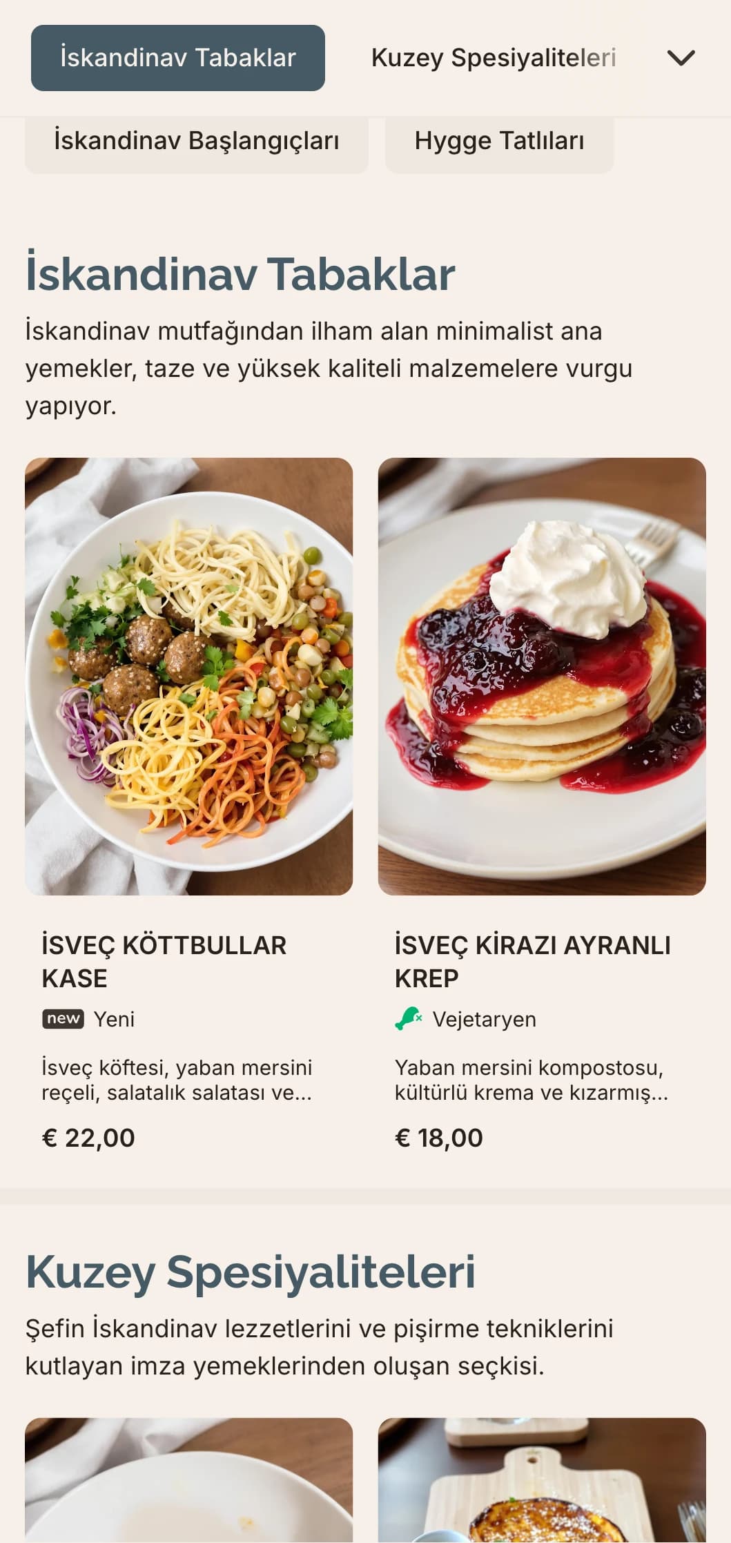 İskandinav tasarım etkilerine sahip temiz, minimal brunch şablonu, hygge atmosferine sahip modern kafeler için ideal.