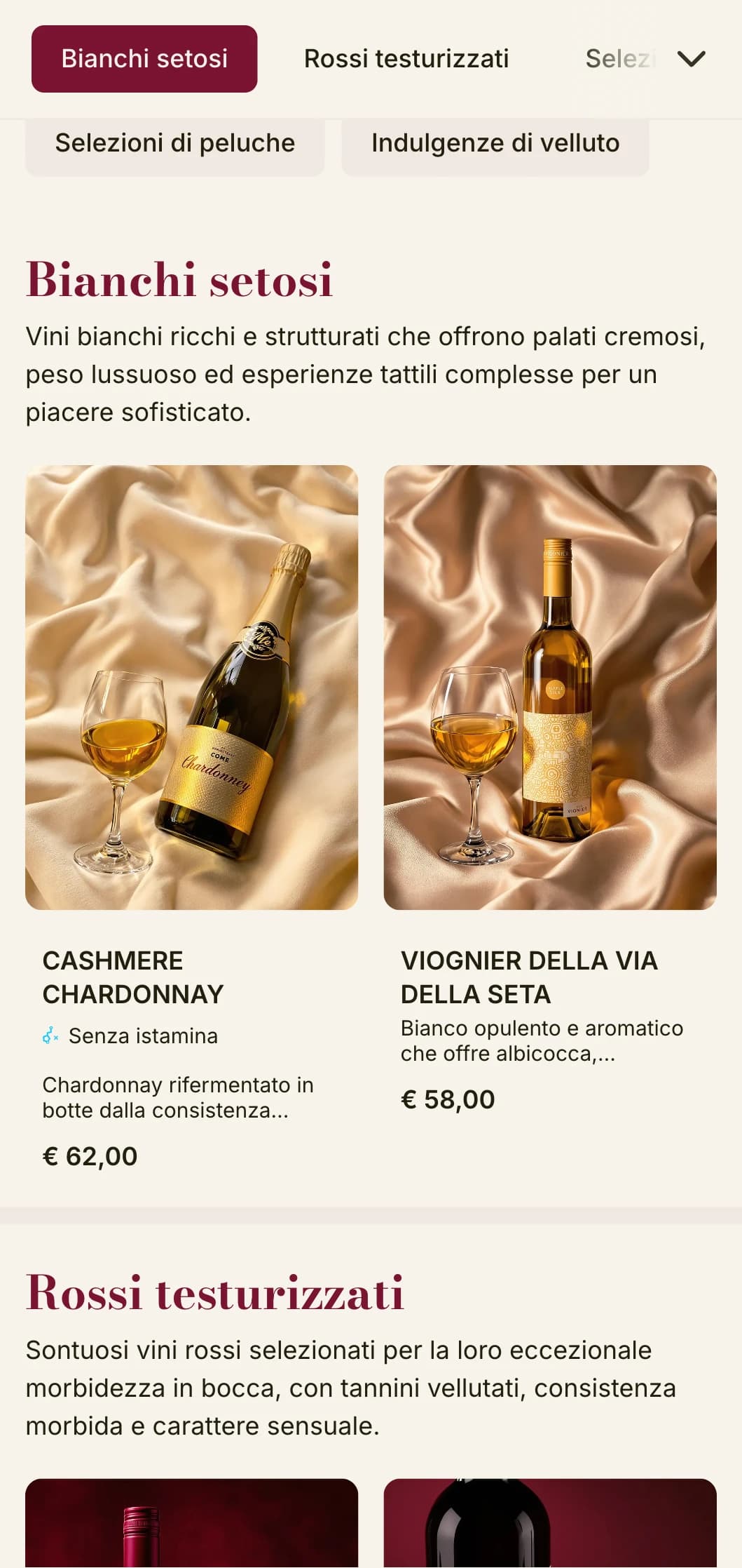 Modello di carta dei vini dalla texture ricca, con accenti di velluto rosso intenso ed elementi lussuosi, ideale per cantine di lusso e locali intimi.