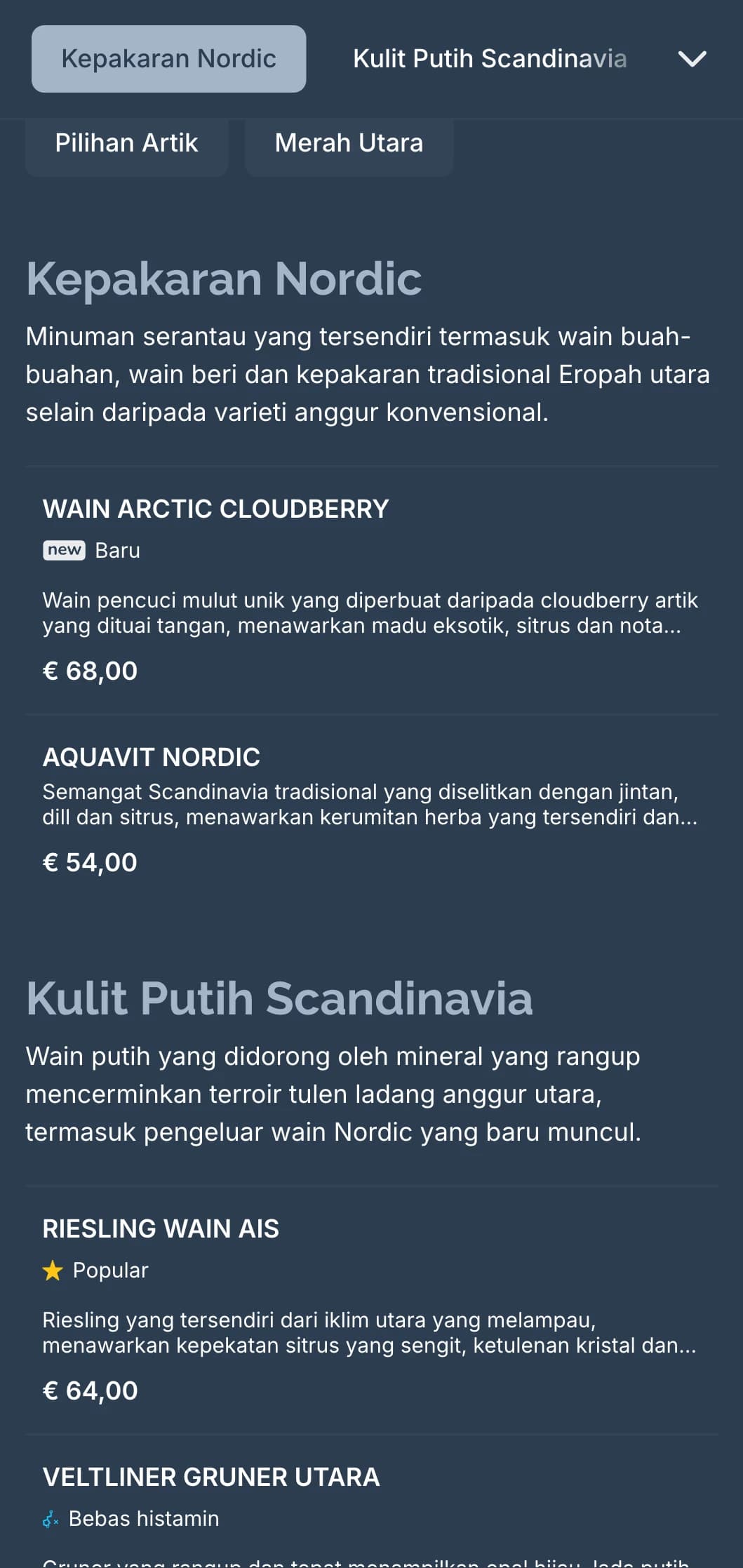 Templat senarai wain berinspirasikan Scandinavia dengan rona biru sejuk dan reka bentuk minimalis, sesuai untuk restoran Nordic kontemporari dan bar wain antarabangsa.
