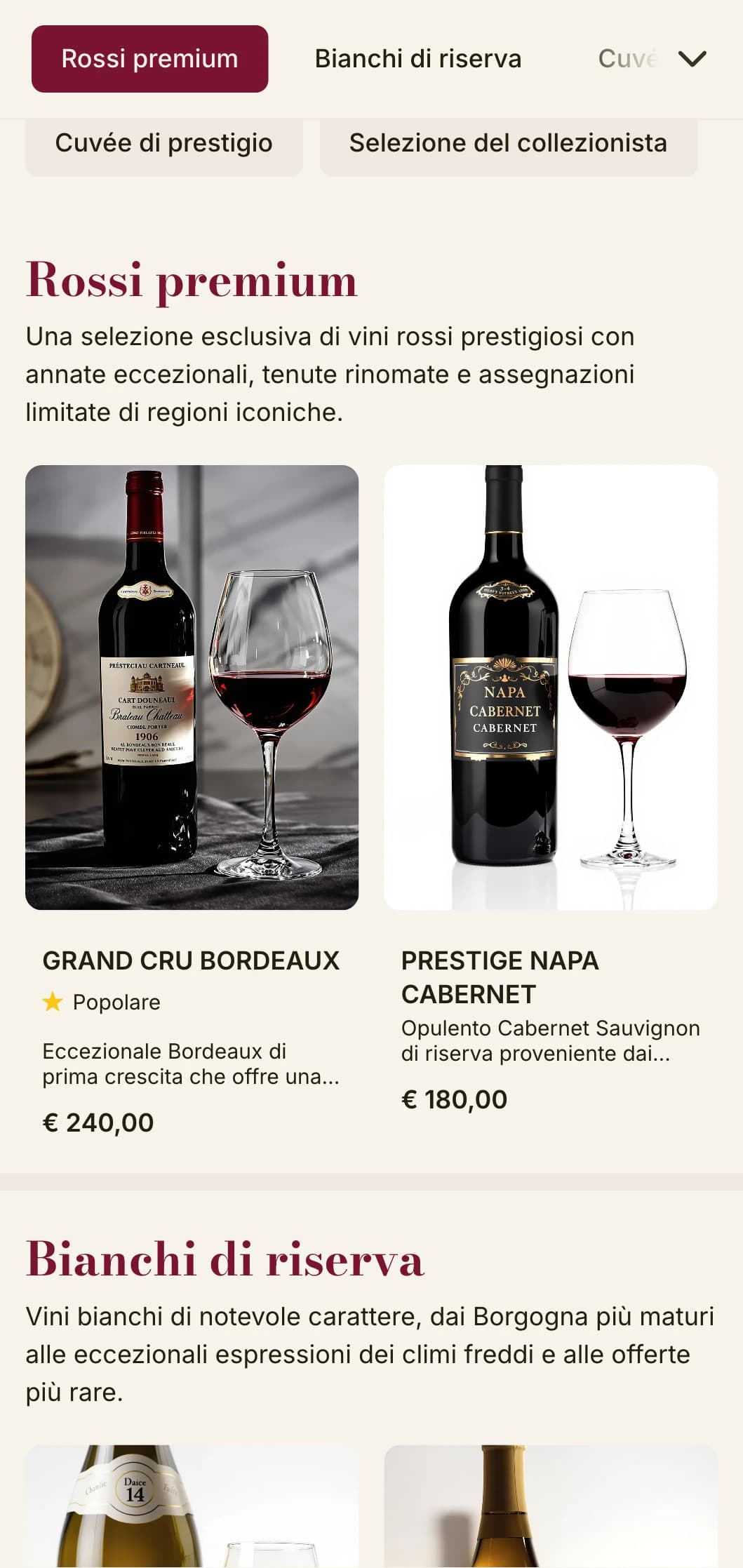Modello di carta dei vini di lusso con ricchi accenti bordeaux e tipografia sofisticata, ideale per steakhouse e cantine di alto livello.