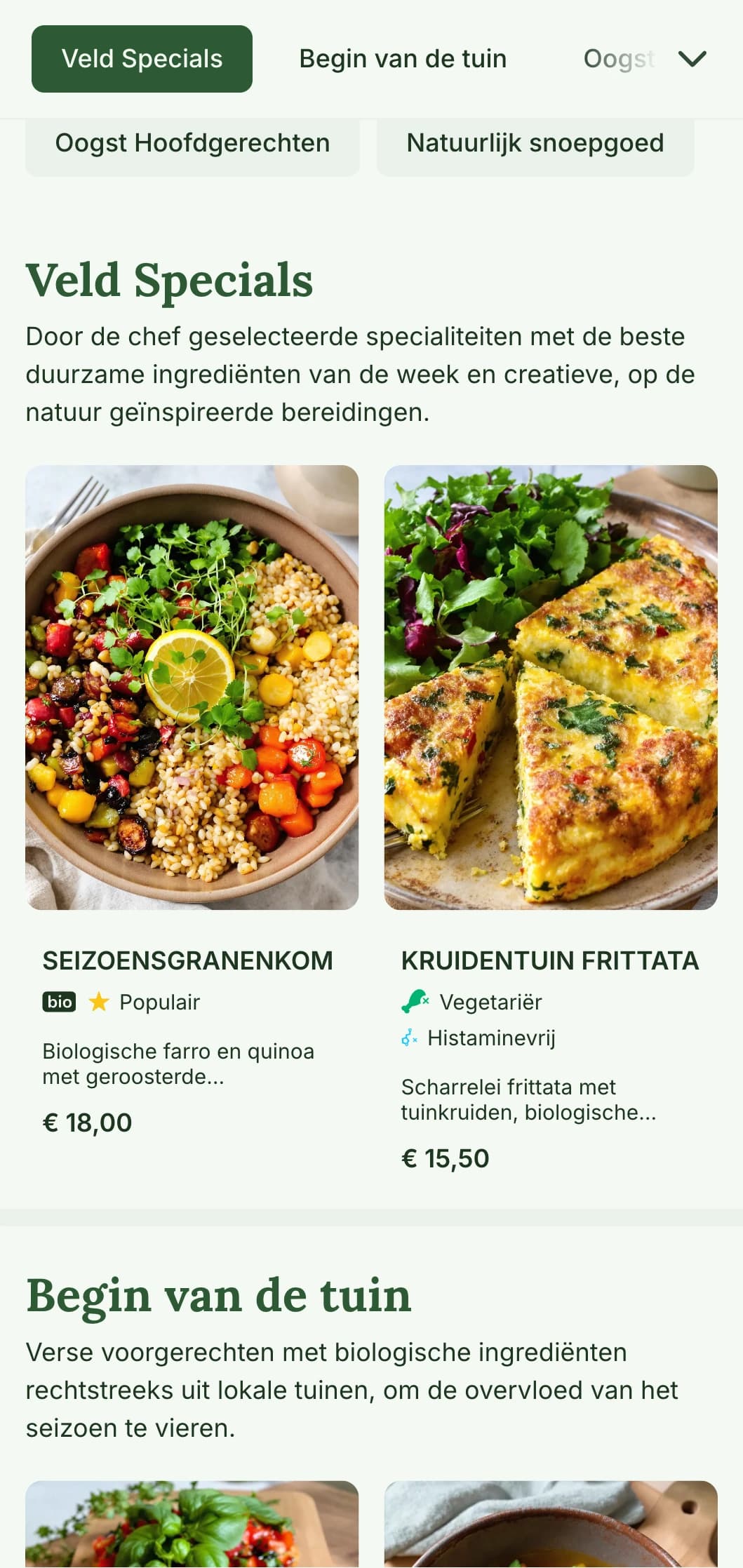 Fris, door de natuur geïnspireerd lunchmenu met seizoensgebonden ingrediënten en aanbod van boerderij tot tafel, ideaal voor cafés en restaurants met een focus op gezonde, biologische middagmaaltijden.
