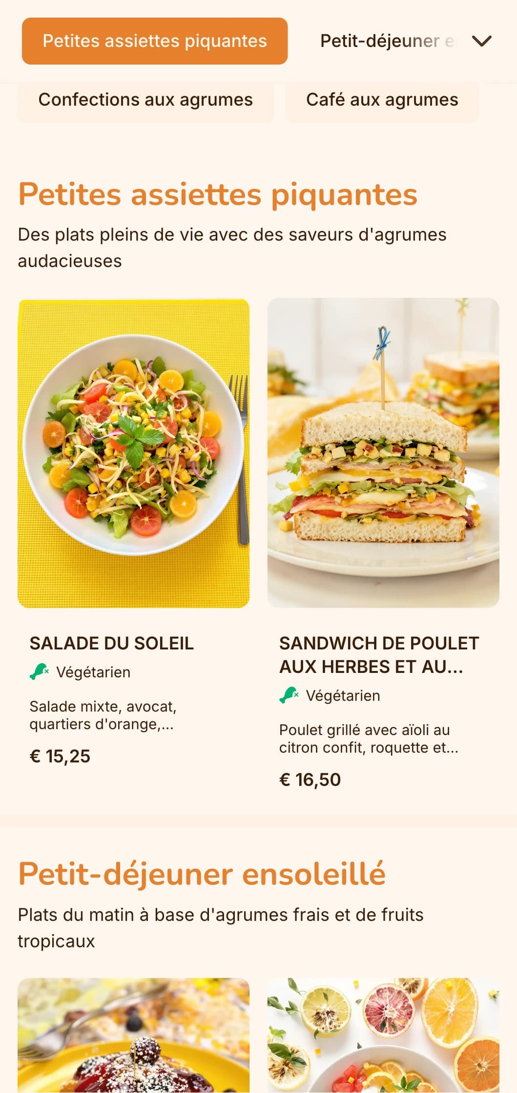 Design orange vif avec des éléments d'agrumes pour les cafés et les bars à jus axés sur les fruits.