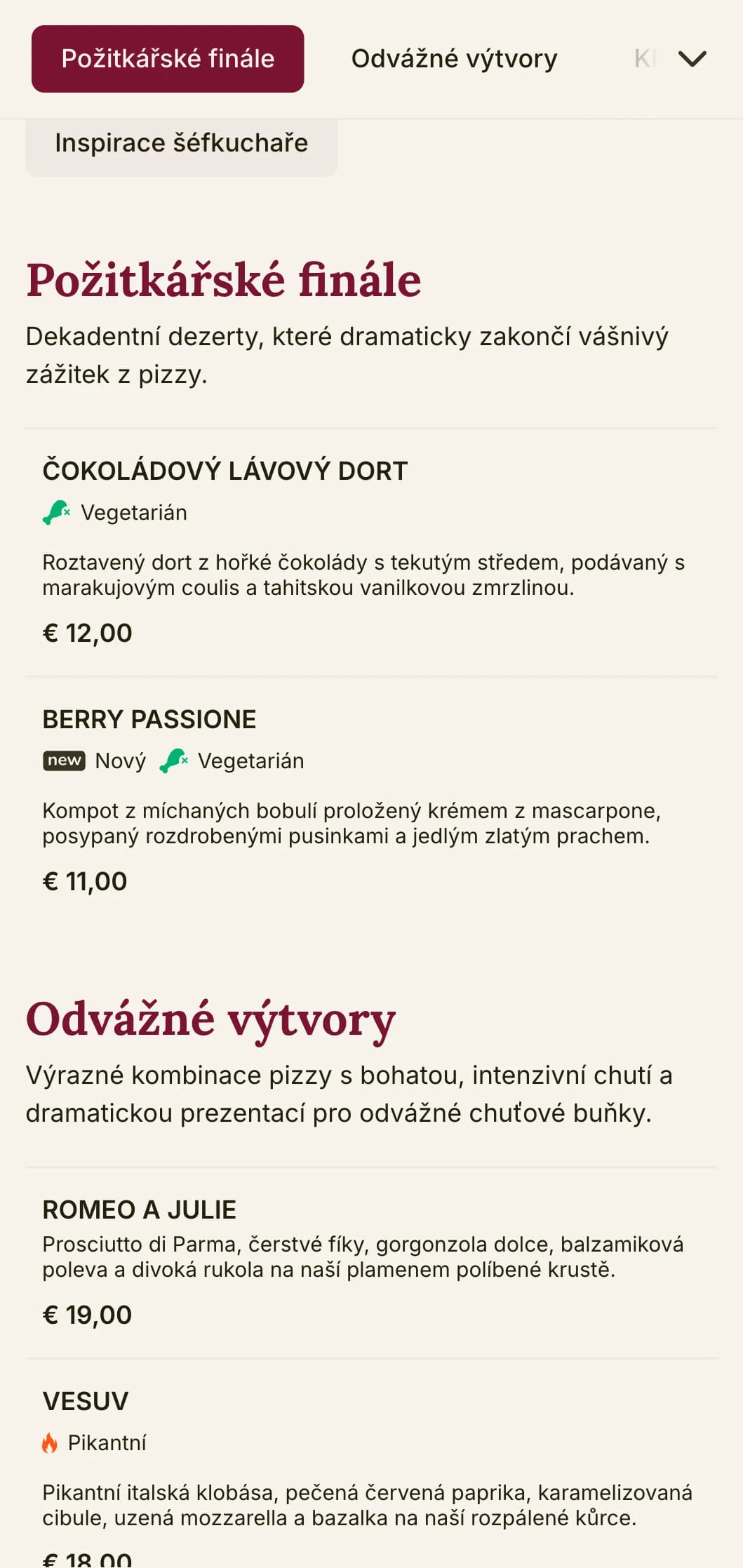 Odvážný a vášnivý design jídelního lístku pizzy se sytými barvami a teatrálními prvky pro pizzerie s osobitým charakterem.