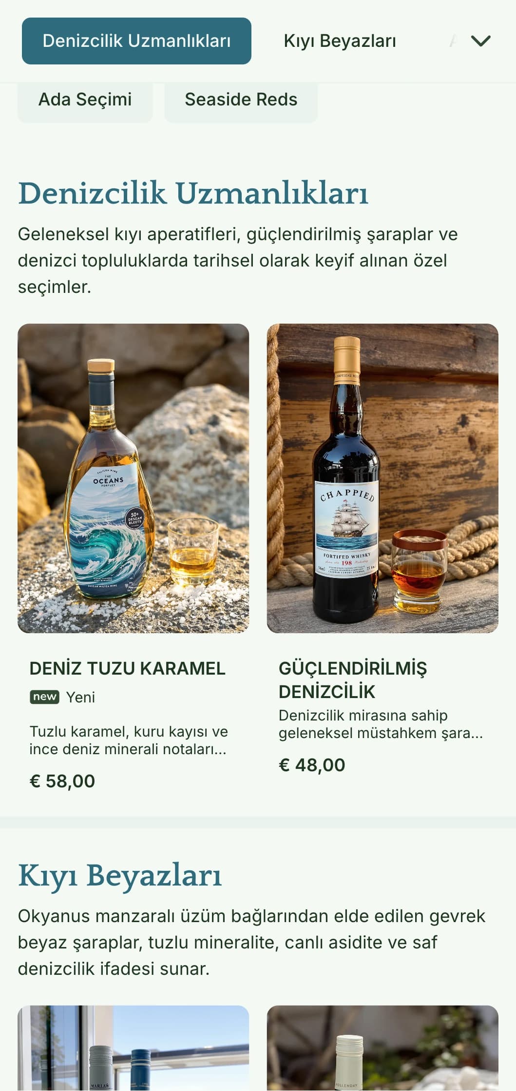 Sahil restoranları ve bölgesel şarap barları için mükemmel, deniz kenarı unsurları ve kıyı estetiği ile Akdeniz esintili şarap listesi şablonu.