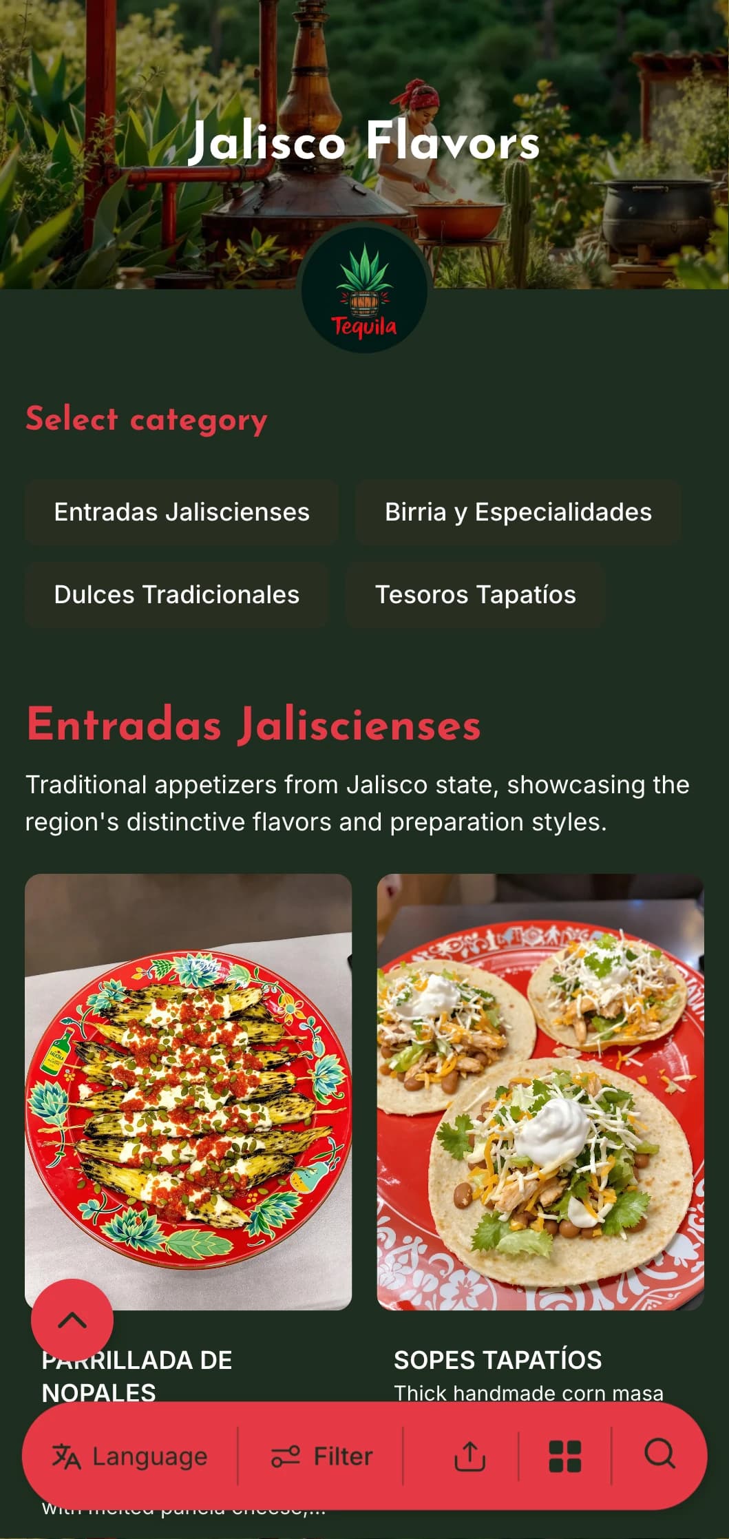 Vibrant and flavorful menu featuring Jalisco specialties including tequila, birria, and traditional mariachi-inspired dishes.