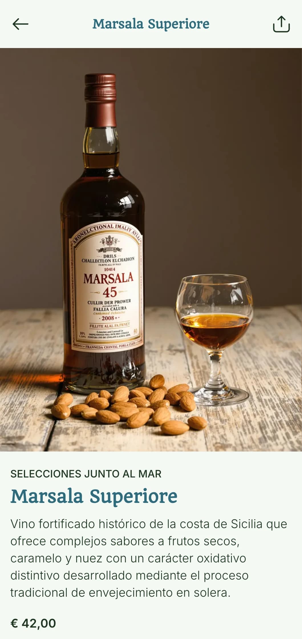 Plantilla de carta de vinos de inspiración mediterránea con acentos azules e imágenes costeras, perfecta para marisquerías y vinotecas frente al mar.