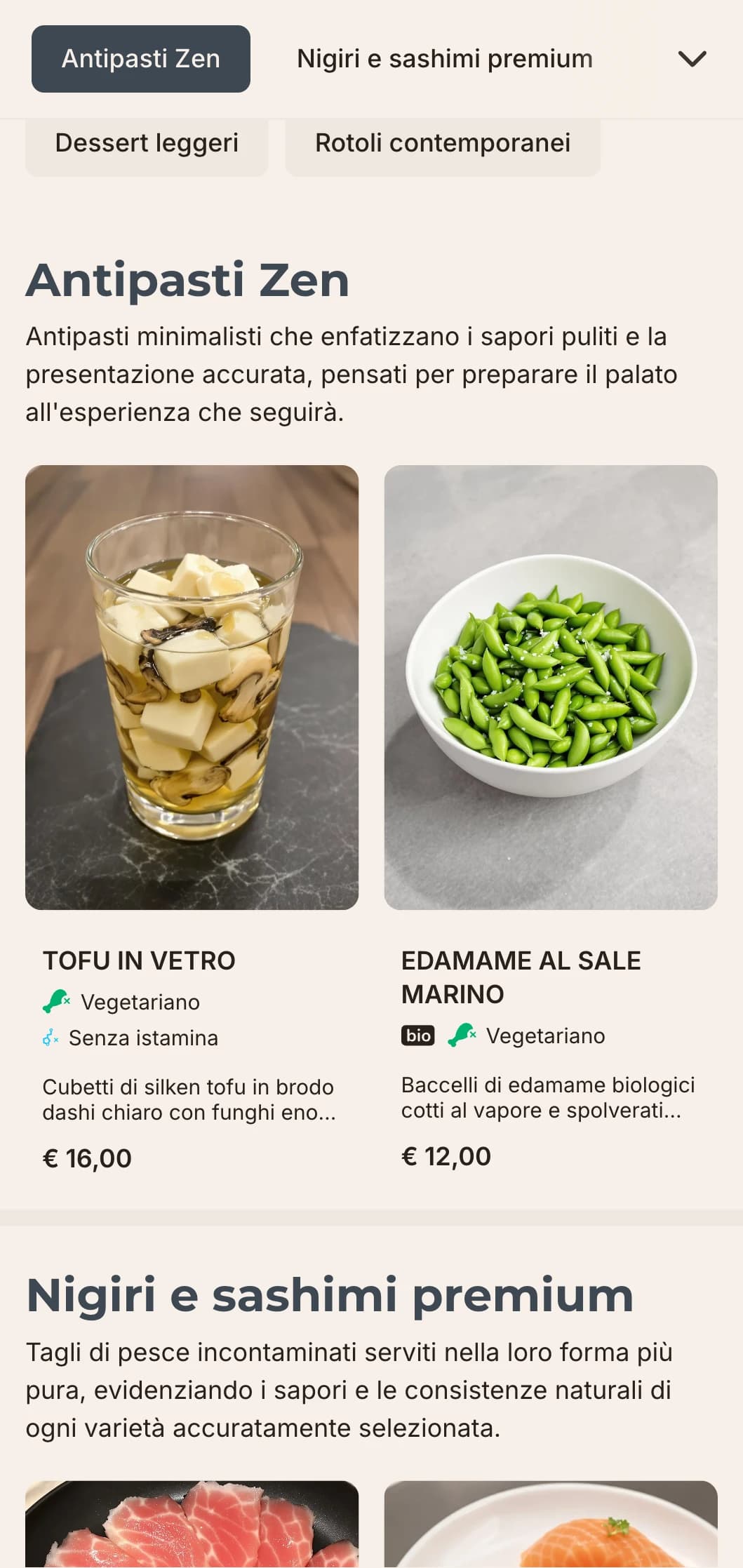 Design pulito e contemporaneo per il menu del sushi con un'estetica minimalista, perfetto per i ristoranti giapponesi di alto livello che puntano sulla semplicità e sulla qualità.