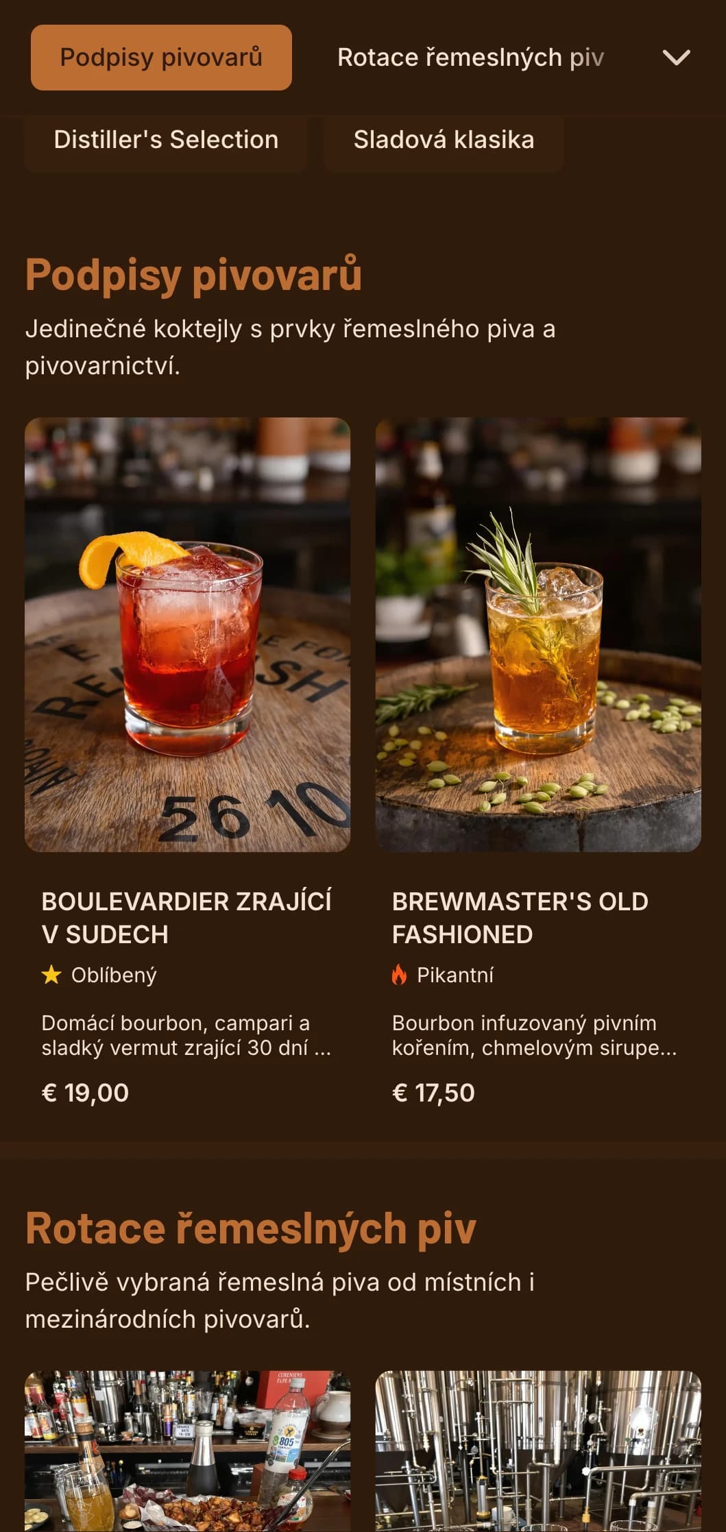 Teplý oranžový design s pivovarnickými prvky pro řemeslné pivovary a koktejlové podniky.