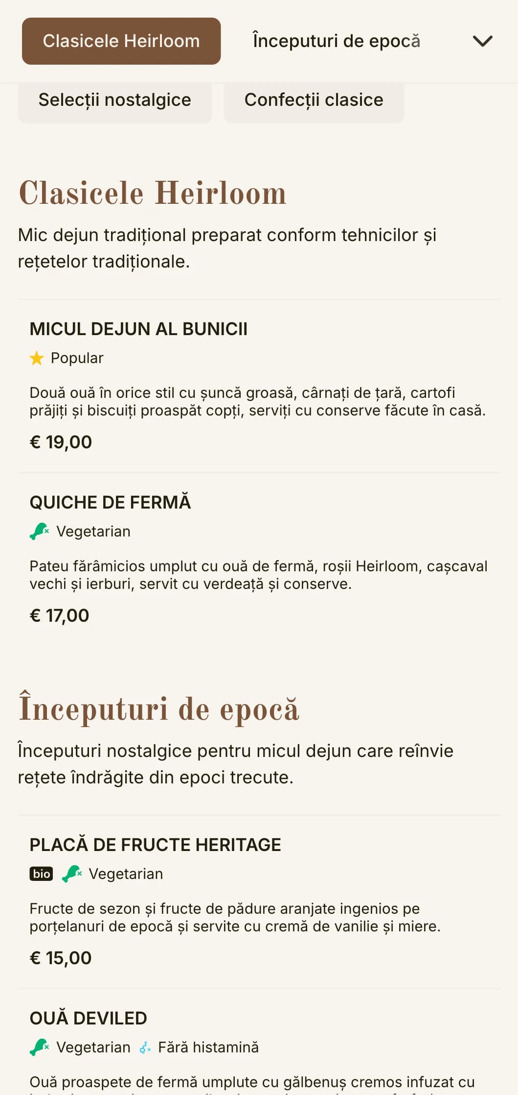 Oferte de dimineață nostalgice inspirate de rețete îndrăgite din trecut, prezentate cu o eleganță atemporală.