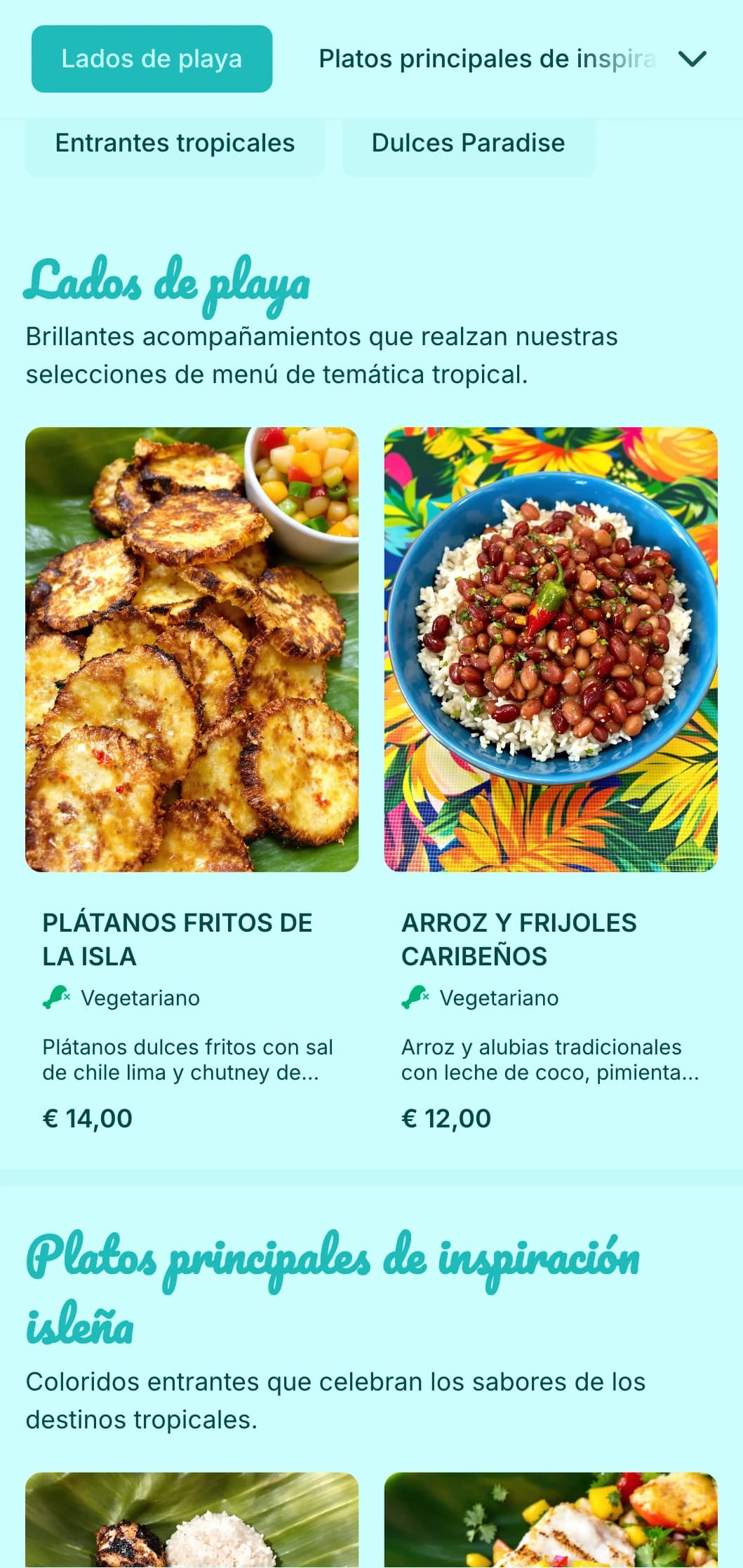 Vibrante catering de temática tropical con frutas exóticas, colores brillantes y sabores isleños para fiestas de verano y bodas de destino.