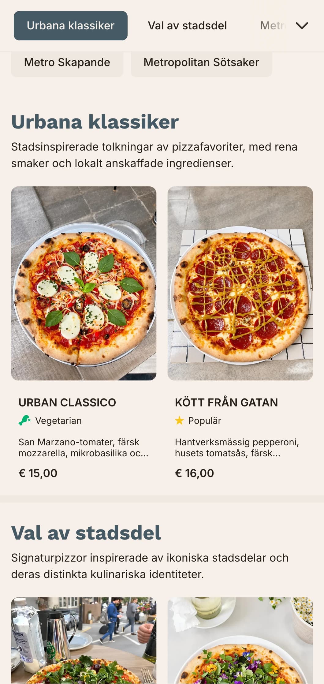 Urban storstadspizzameny med rena linjer och modern design för platser i staden.