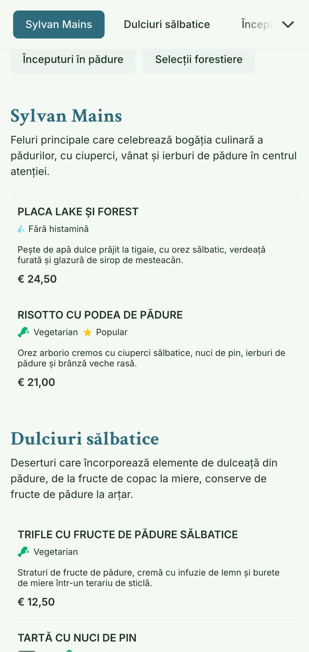 Design de meniu de prânz senin, inspirat din pădure, cu texturi organice și tonuri de pământ, perfect pentru restaurantele din apropierea parcurilor și a decorurilor naturale.