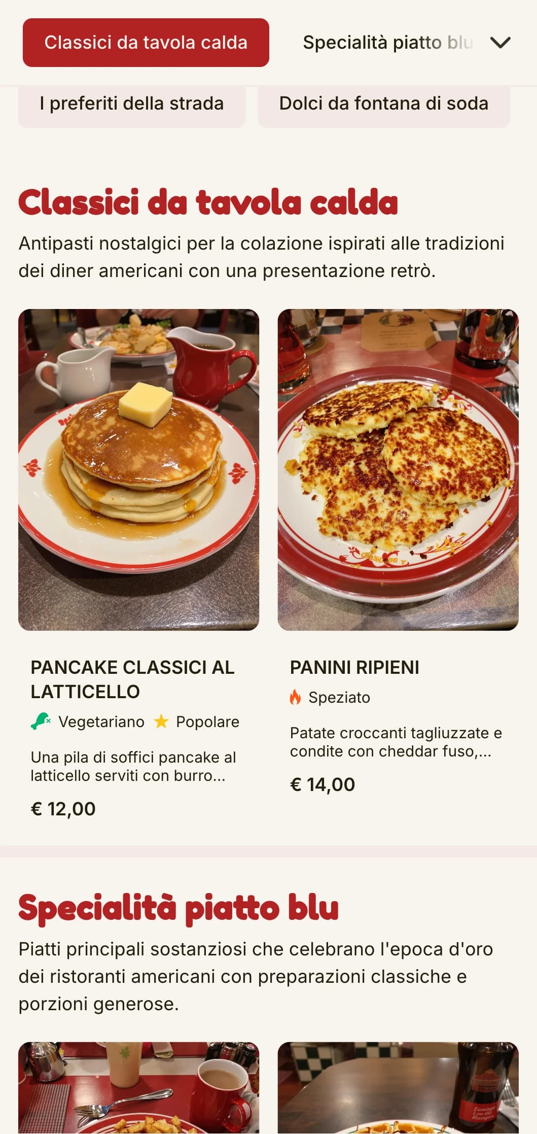 Modello di brunch di ispirazione retrò con estetica classica da diner americano, ideale per i locali nostalgici della colazione.