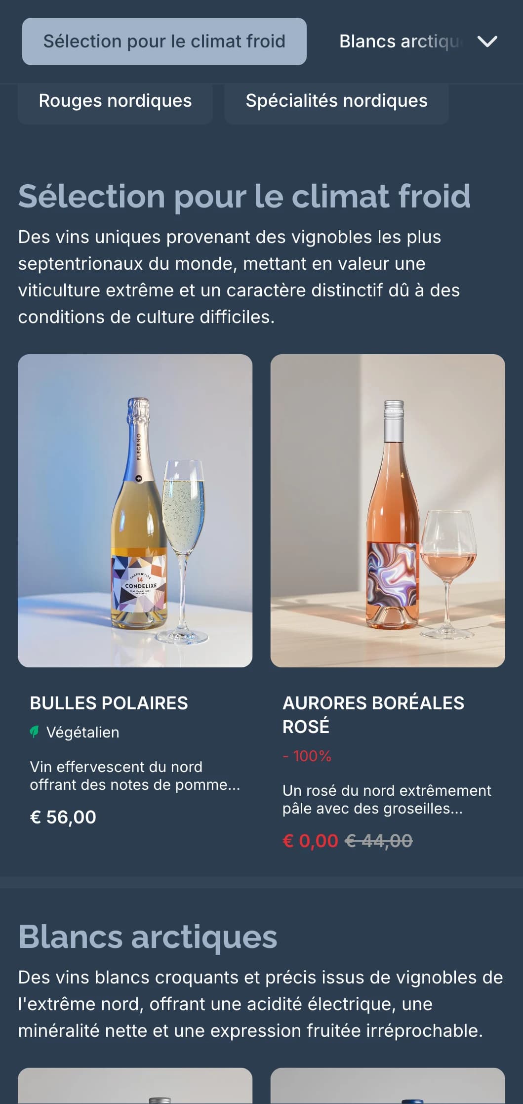 Modèle de carte des vins d'inspiration scandinave avec des tons bleus et un design minimaliste, idéal pour les restaurants nordiques contemporains et les bars à vins internationaux.