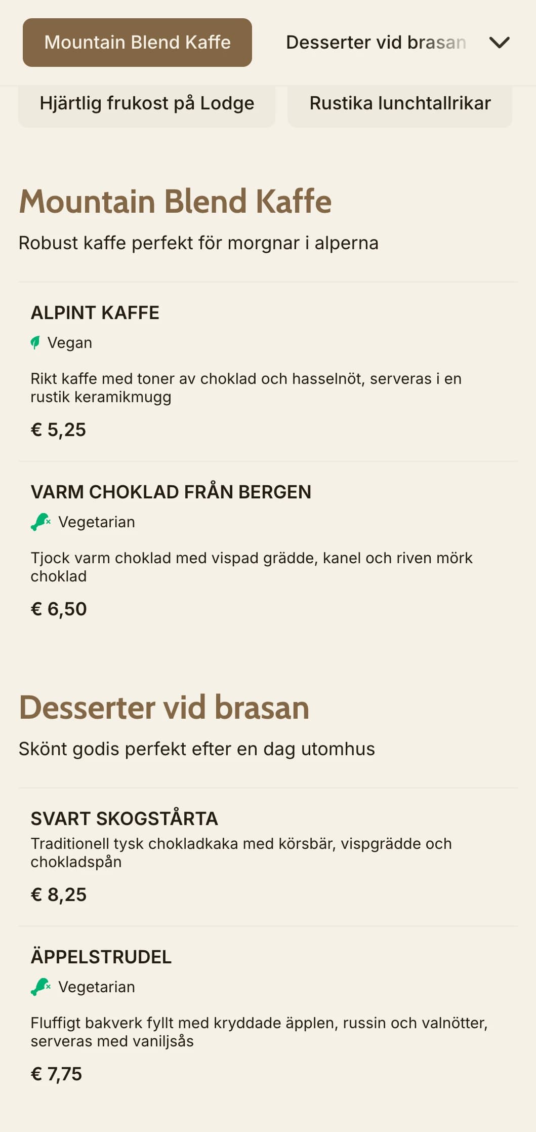Mysig träinspirerad design med bergselement för alpina kaféer och lodge-matställen.
