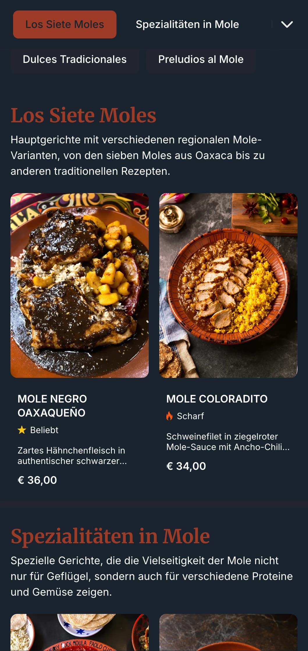 Ein reichhaltiges und komplexes Menü, das die verschiedenen Mole-Saucen Mexikos mit ihren tiefen Terrakotta-Tönen, traditionellen Zubereitungen und regionalen Variationen präsentiert.