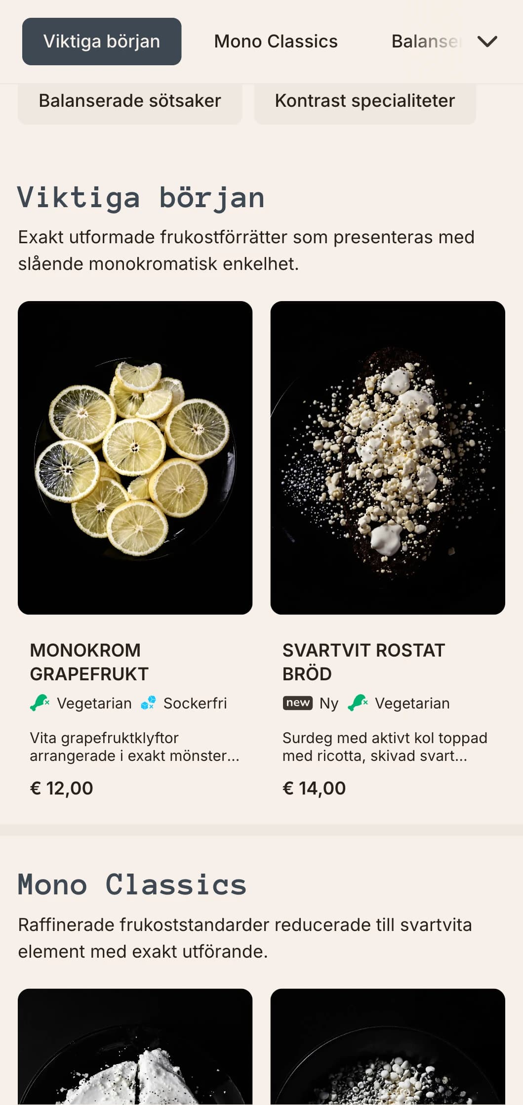 Snygga, monokromatiska morgonalternativ med exakt sammansättning och moderna smakprofiler.